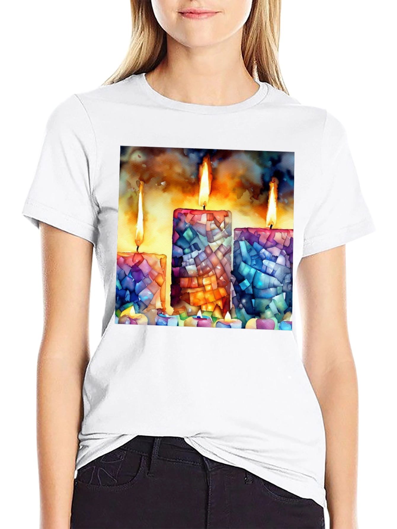 Black Mosaic Candle Print Tee - Artistic Comfort view 9