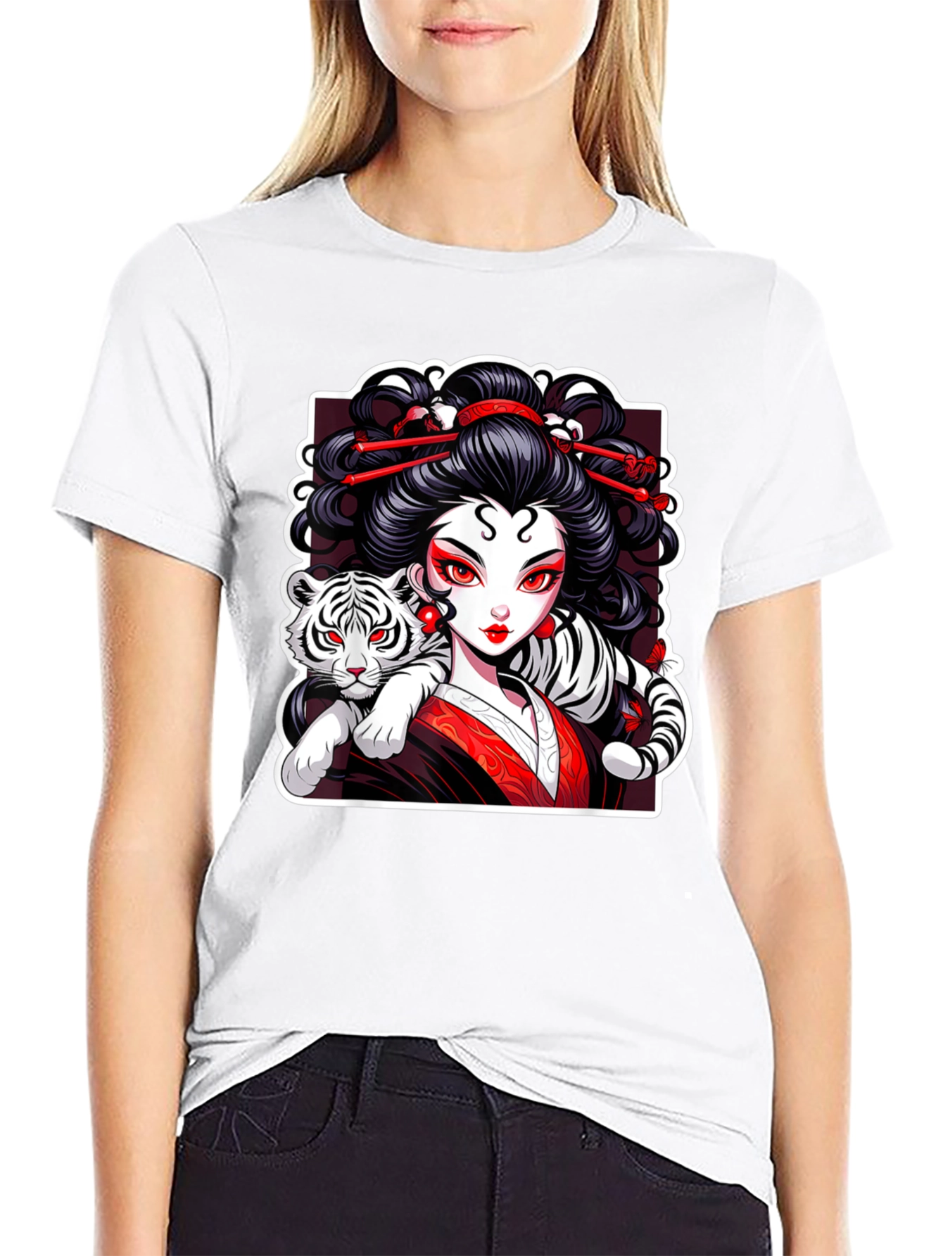 Geisha & Tiger Graphic Tee - Cool Artistic Design! - 9