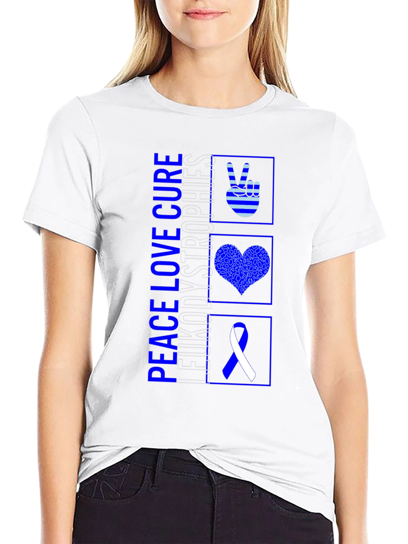Black Peace Love Cure Leukodystrophies T-Shirt view 9