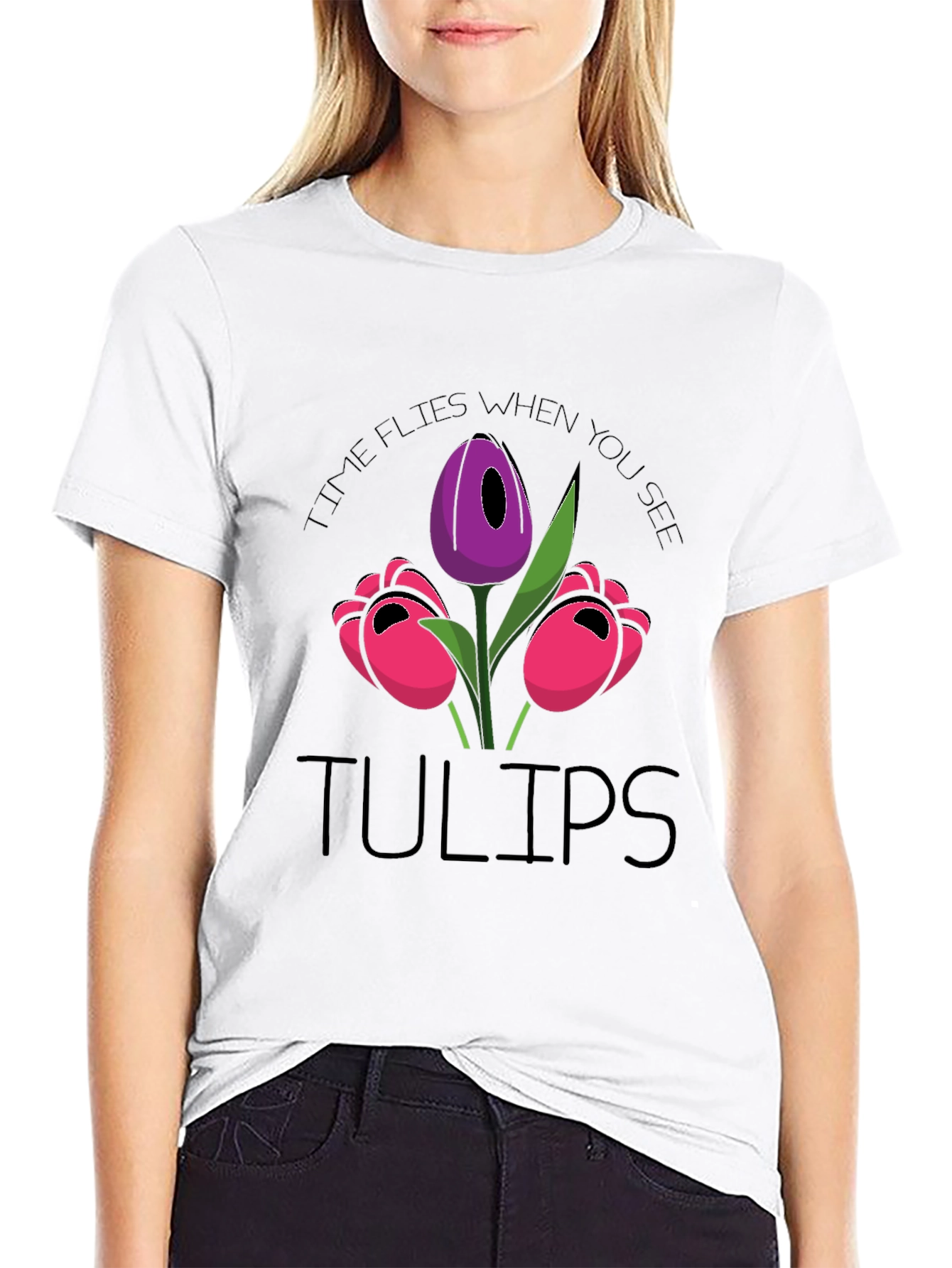 Black Tulips Graphic T-Shirt - Time Flies When You See Tulips view 9