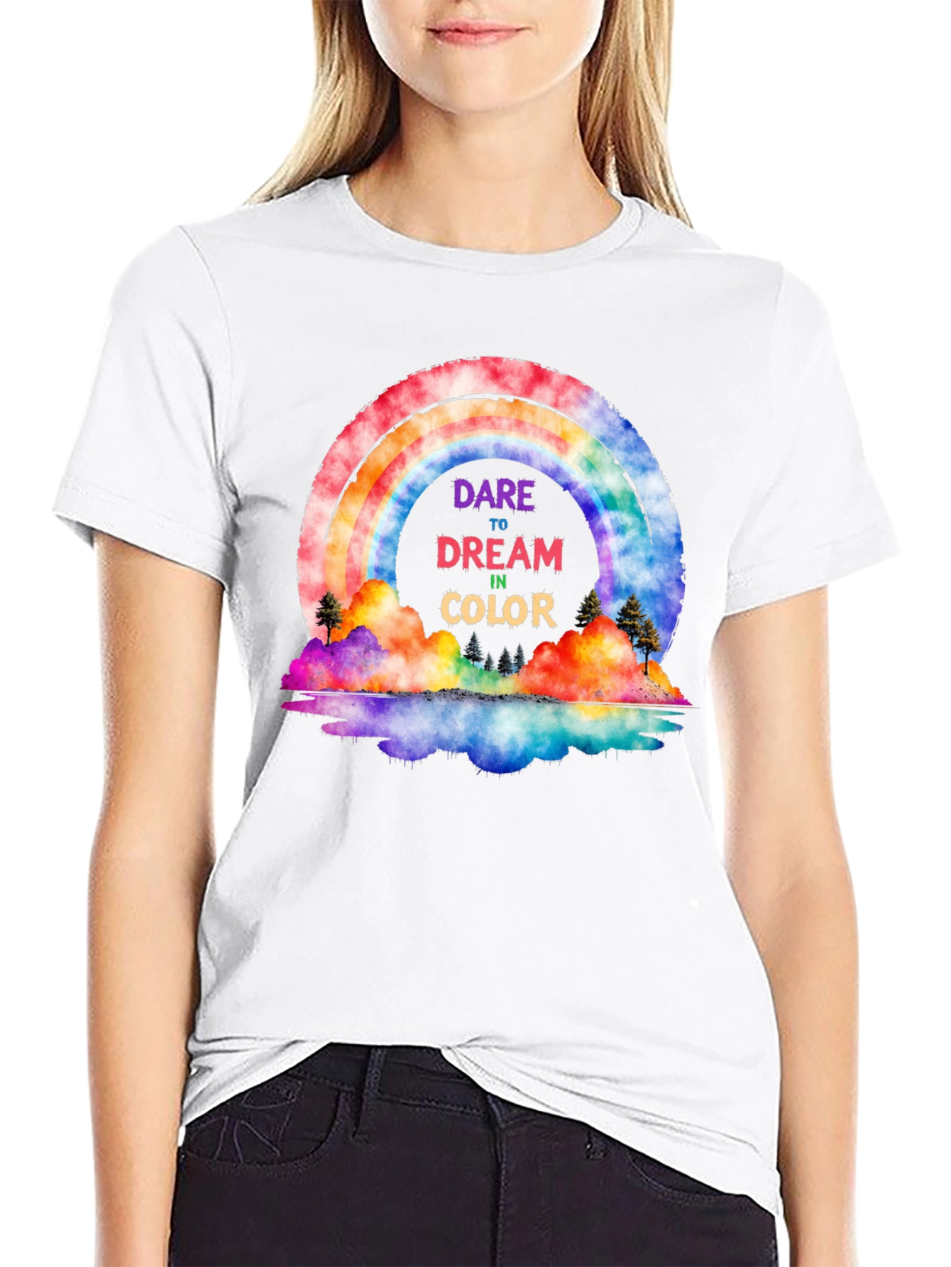 Black Dare to Dream Rainbow Graphic Tee view 9