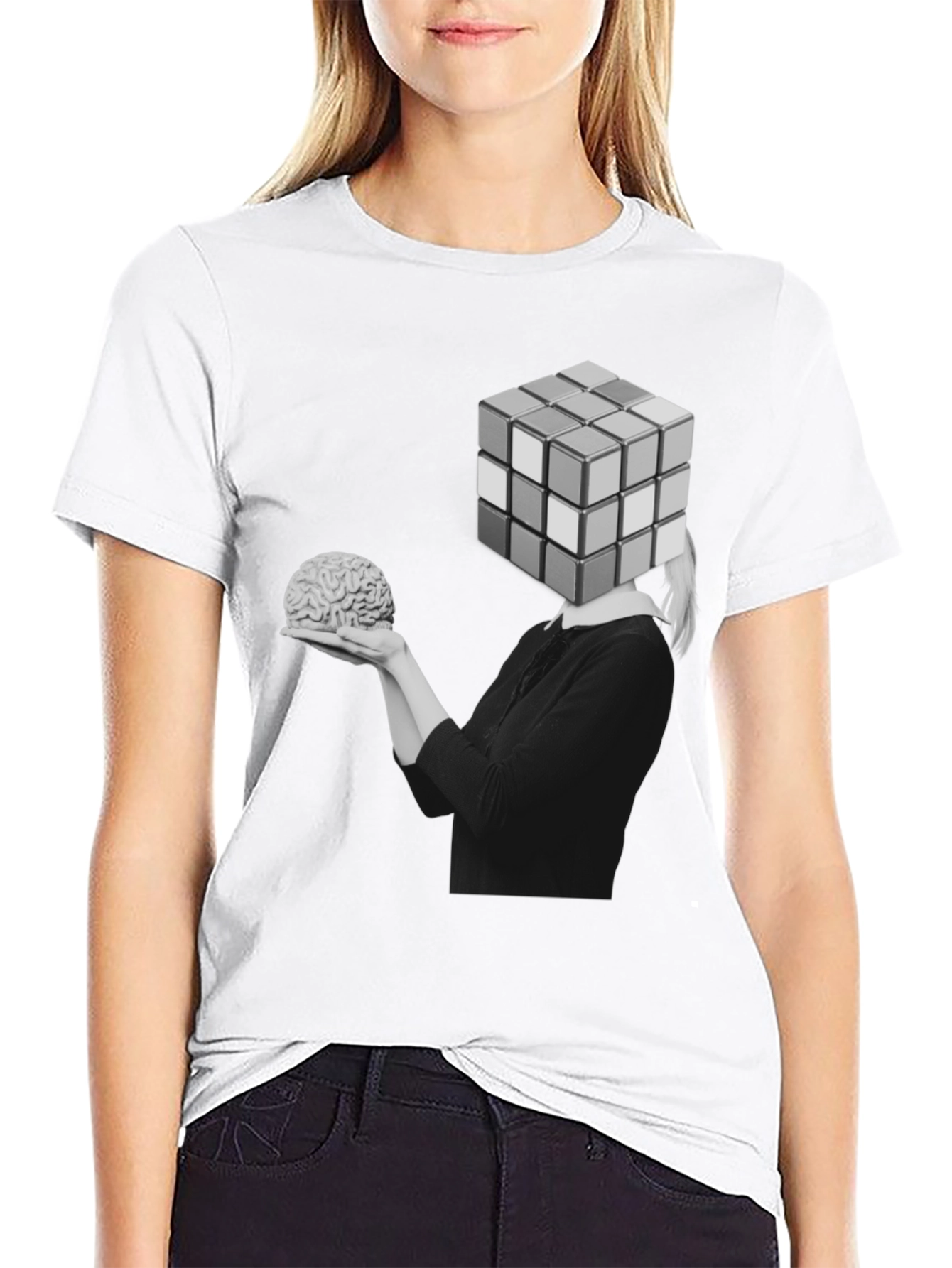 Black Rubik's Cube Brain T-Shirt view 9