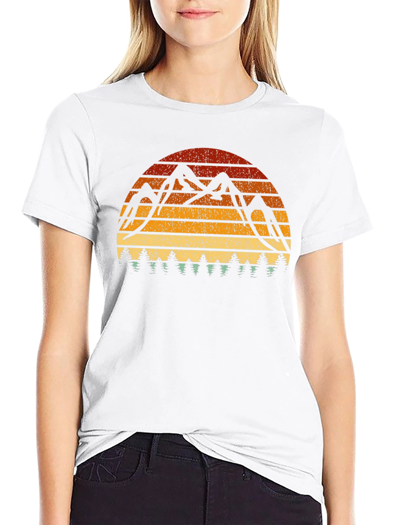 Black Retro Mountain Sunset T-Shirt view 9