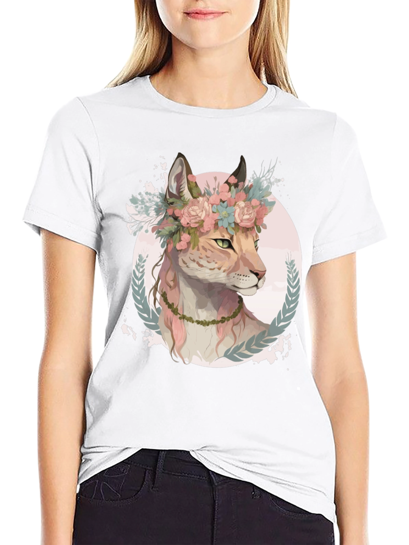 Black Floral Lynx Graphic Tee - Stylish & Unique view 9