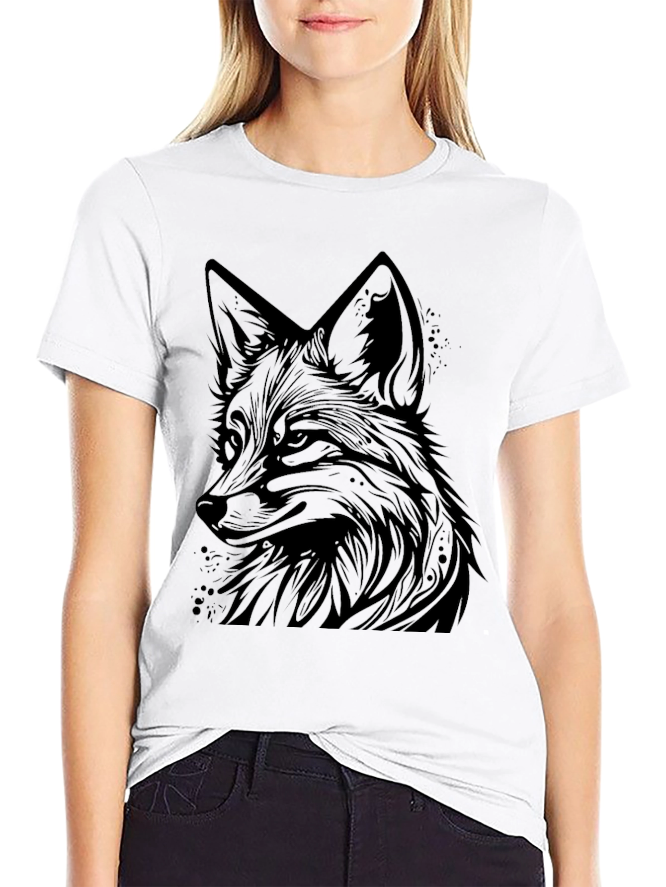 Black Fox Graphic Tee - Modern Animal Print T-Shirt view 9