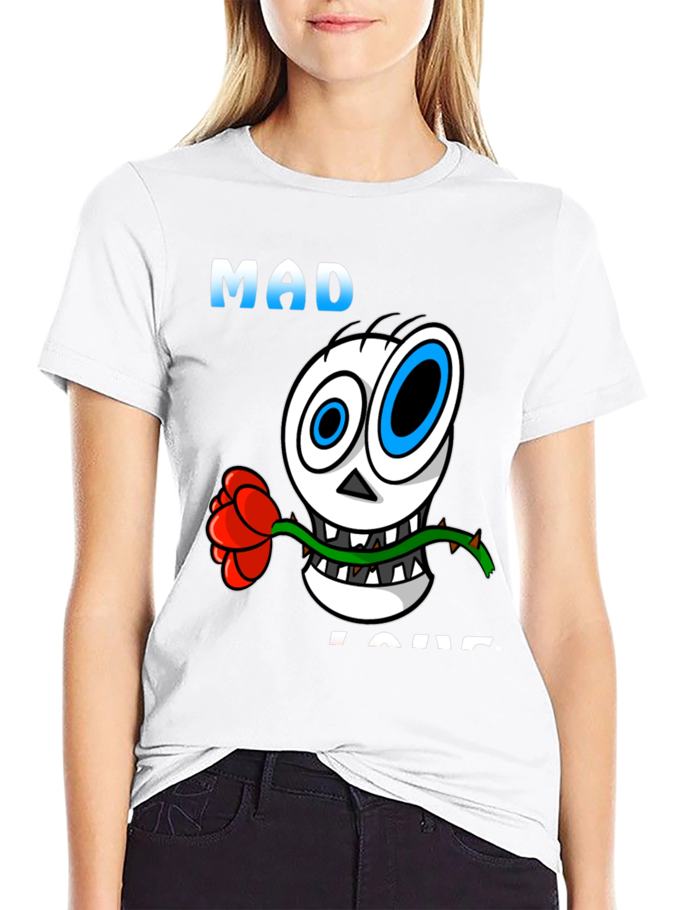 Black Mad Love Skull Graphic Black T-Shirt view 9