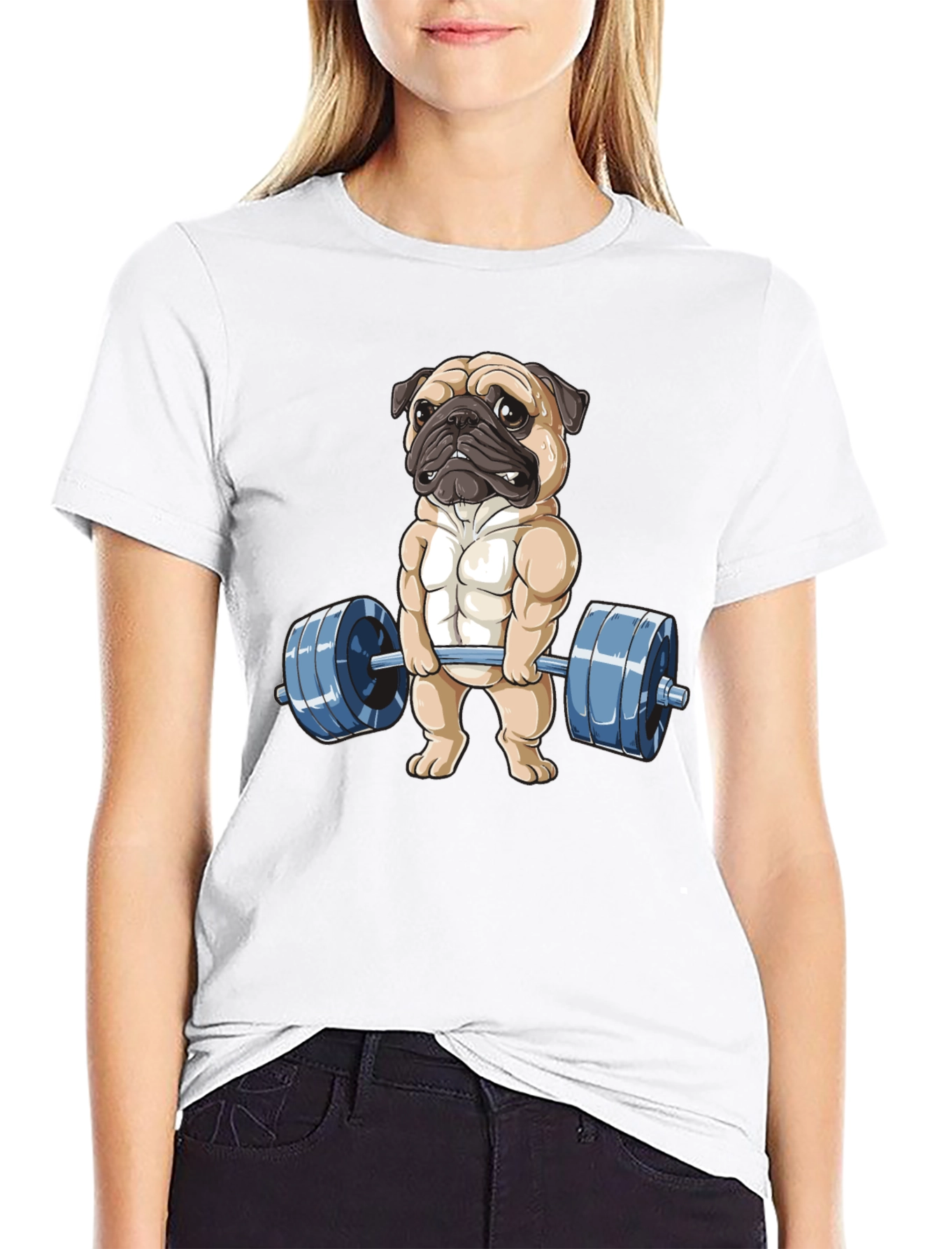Black Pug Lifter T-Shirt - Black Cotton Fitness Tee view 9