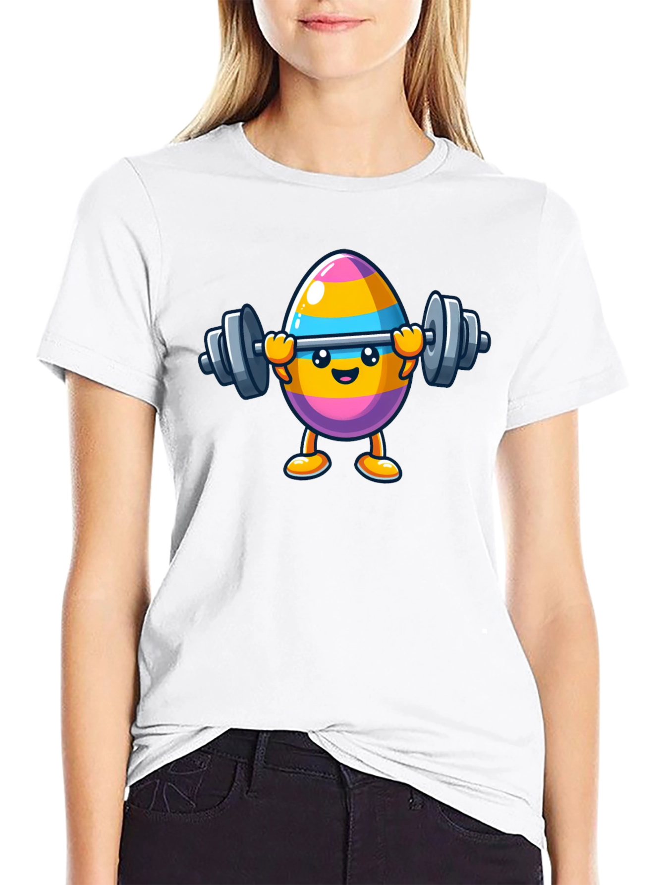 Black Easter Egg Lifting Weights Graphic T-Shirt view 9