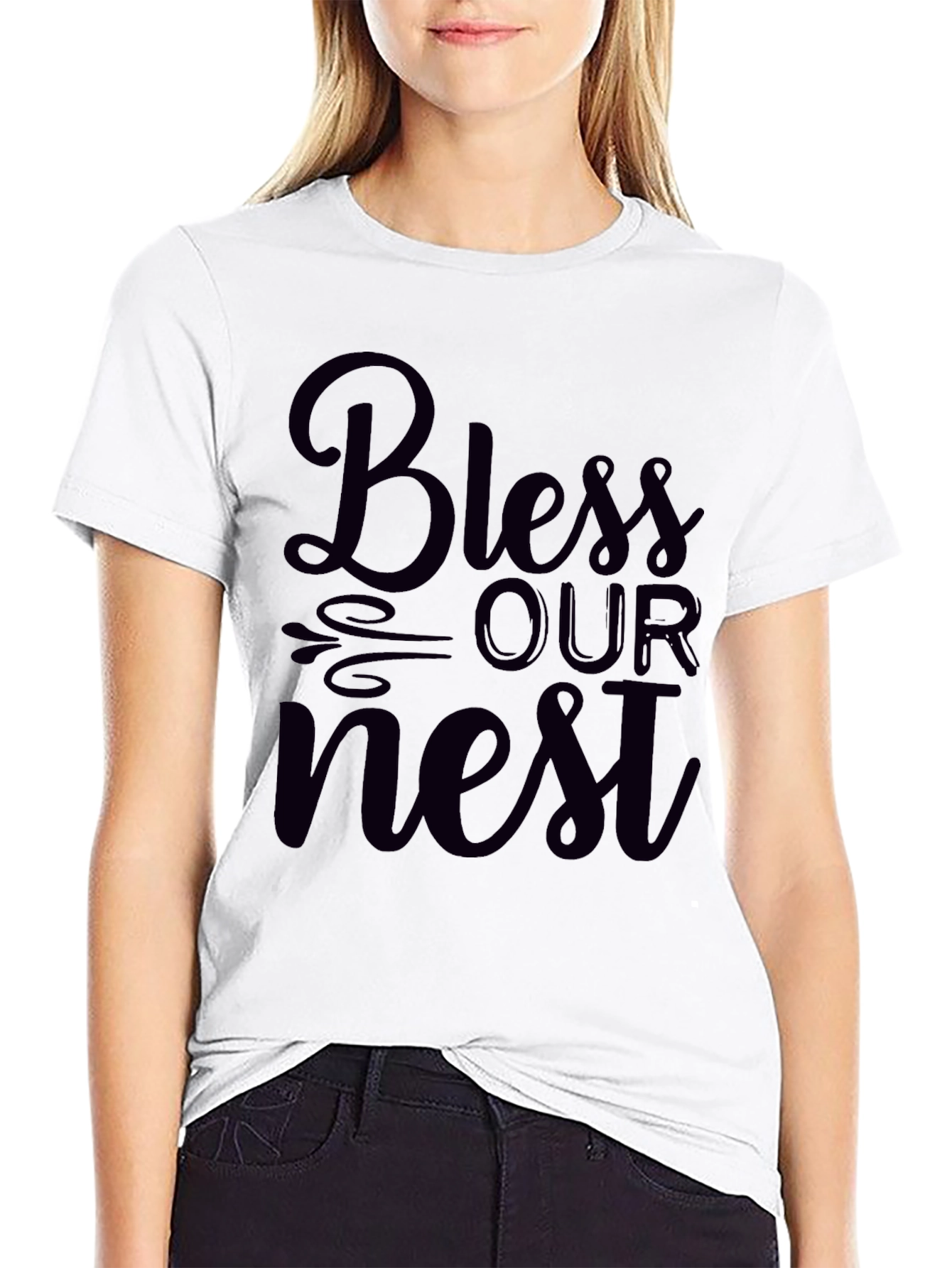 Black Bless Our Nest Graphic Tee - Stylish Comfort view 9