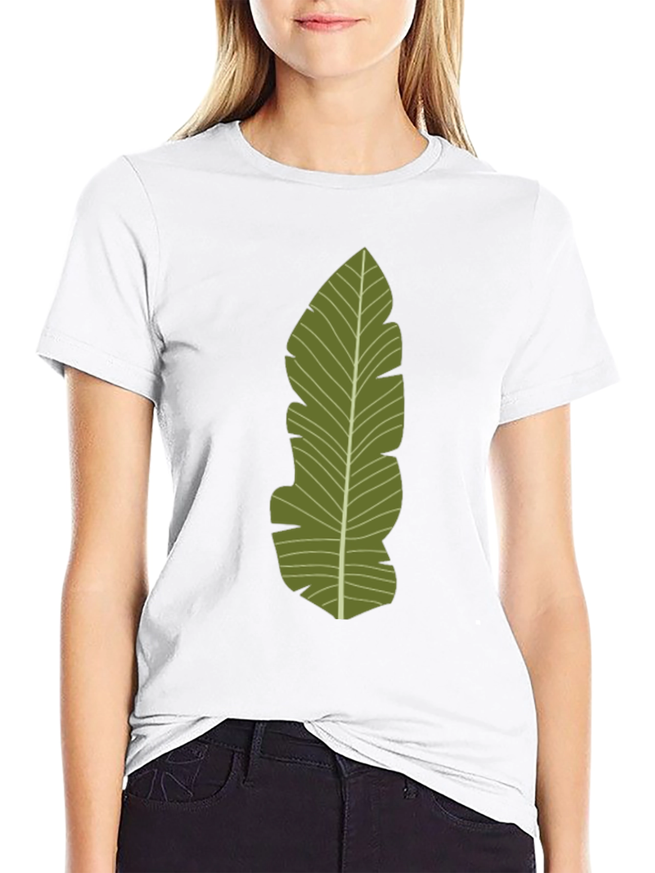 Black Tropical Leaf Print Black T-Shirt view 9