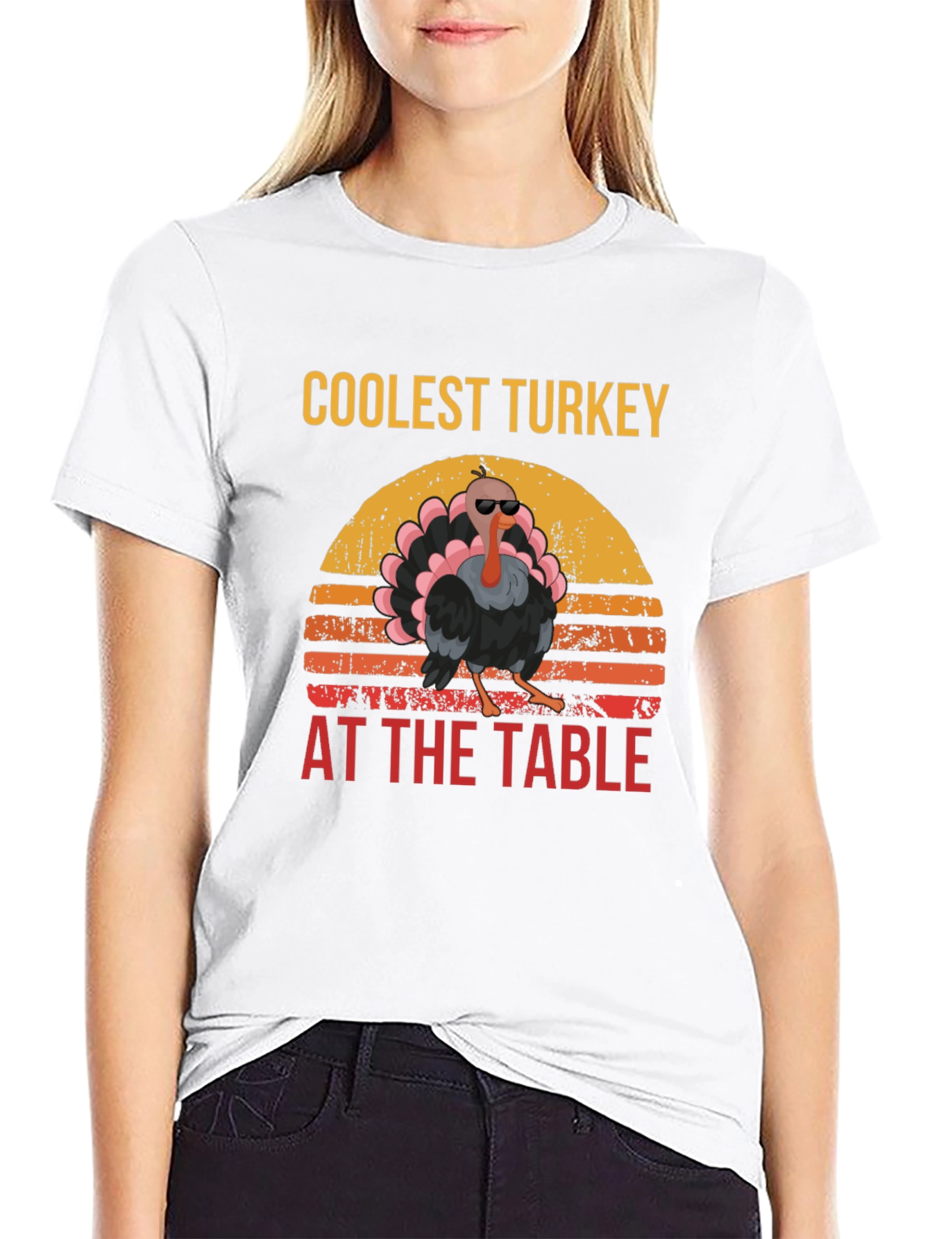 Black Coolest Turkey at the Table Black Graphic Tee view 9