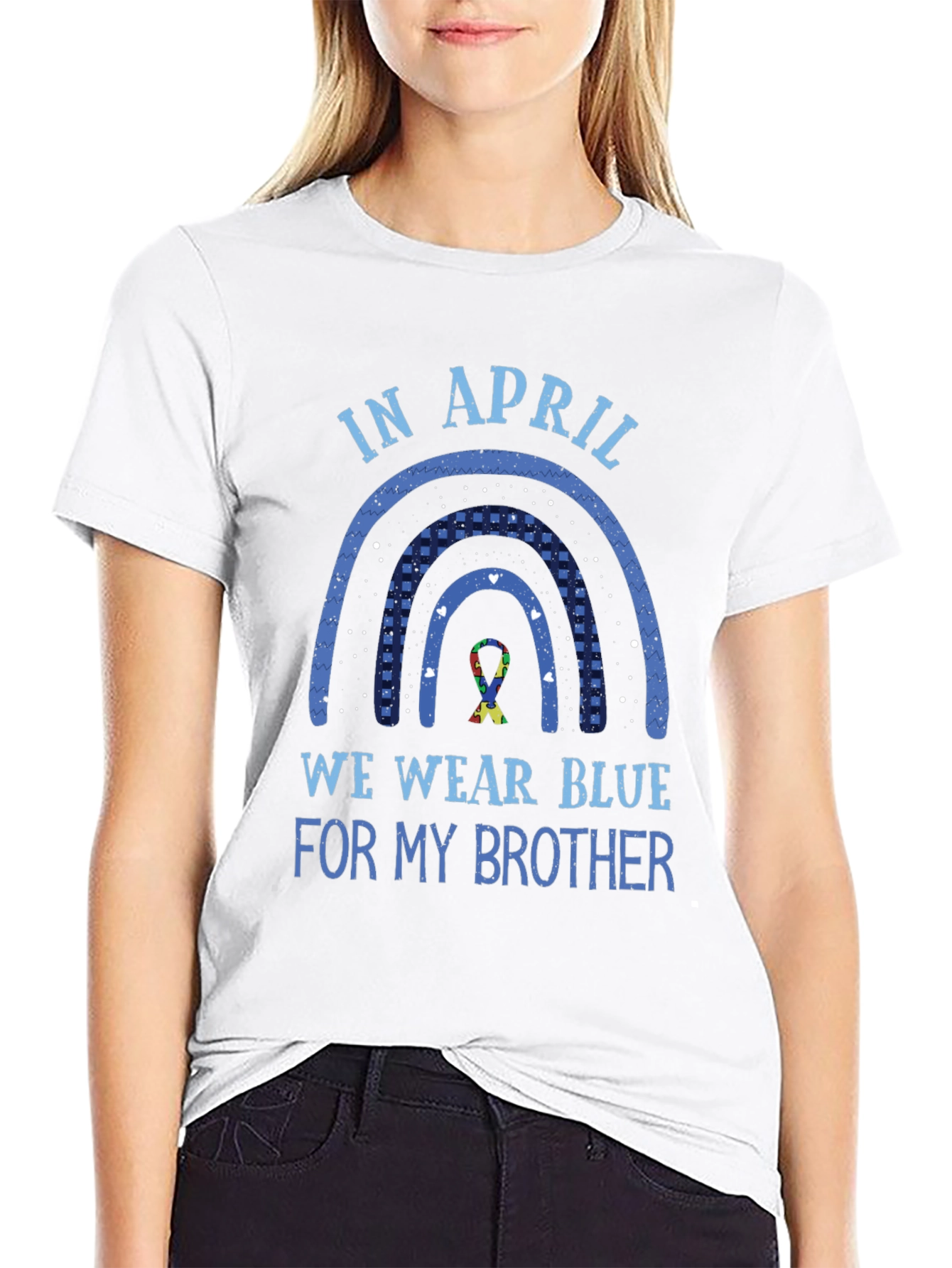 Black Autism Awareness Brother T-Shirt - Wear Blue in April view 9