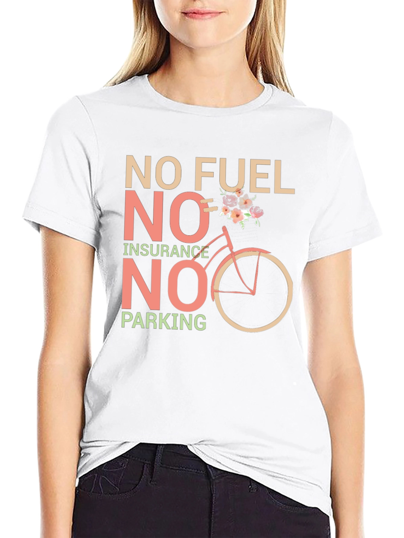 Black Eco-Friendly Black T-Shirt: No Fuel, Insurance, Parking view 9