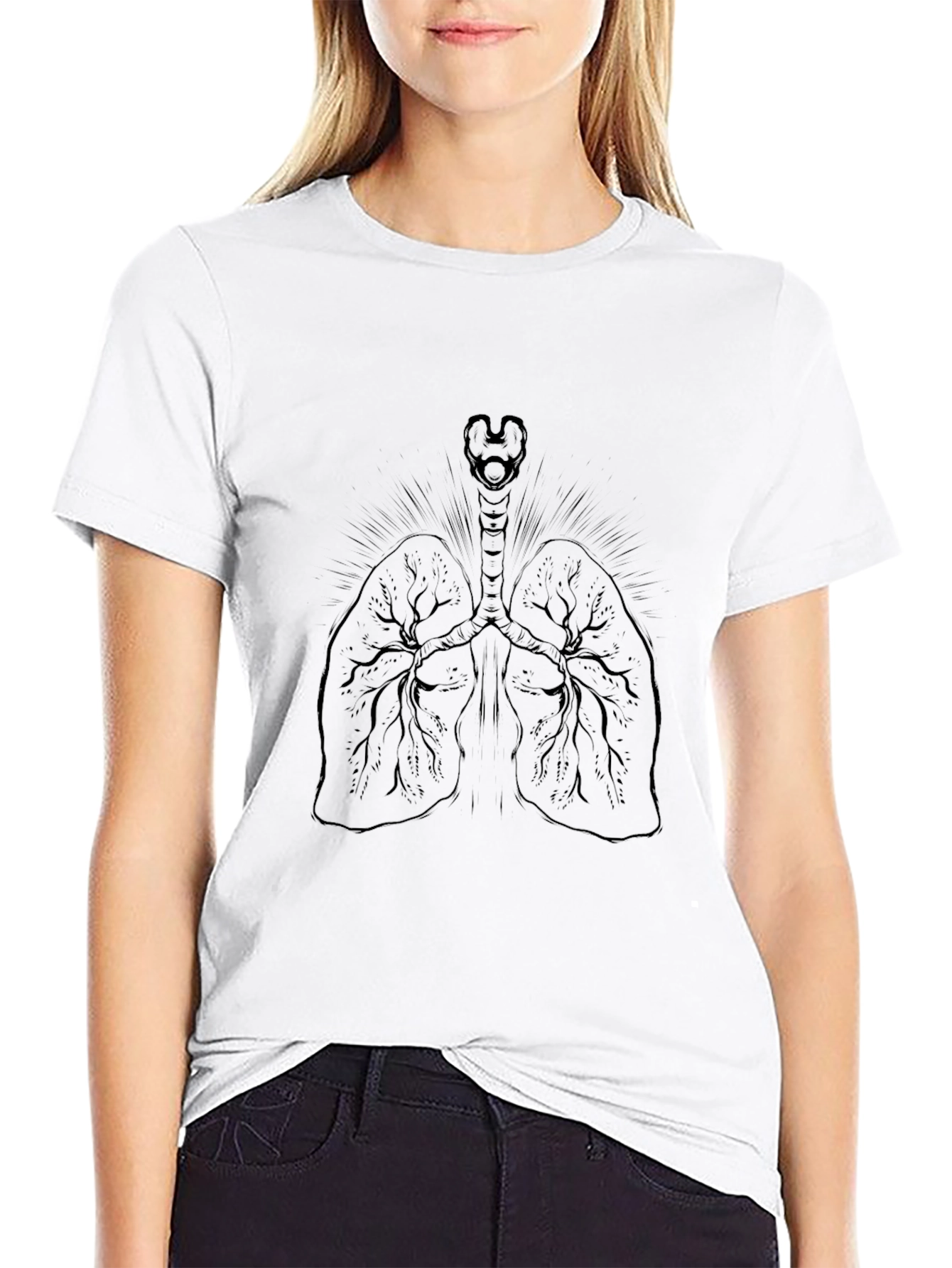 Black Anatomical Lungs Graphic Print Black T-Shirt view 9