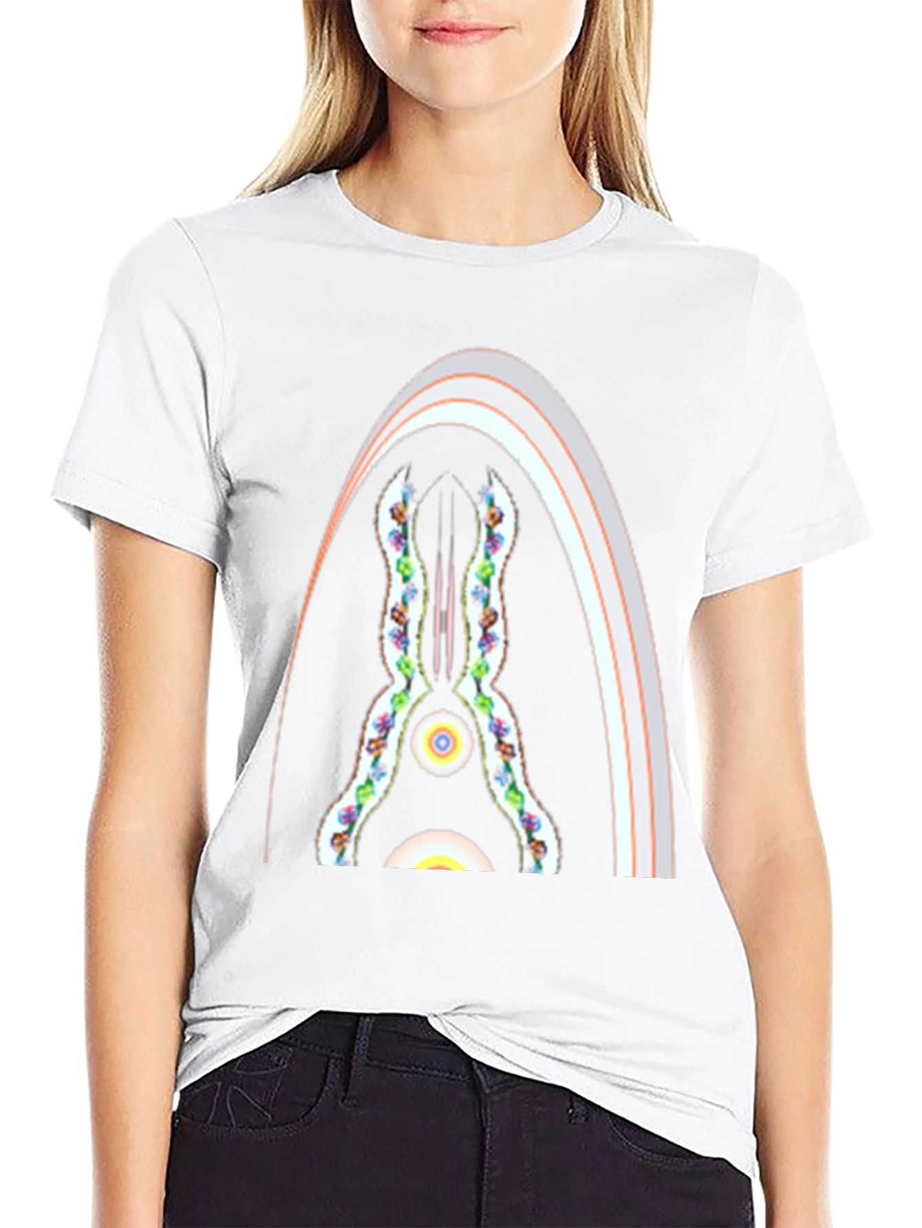Black Abstract Archway Graphic Tee - Black Cotton Blend view 9