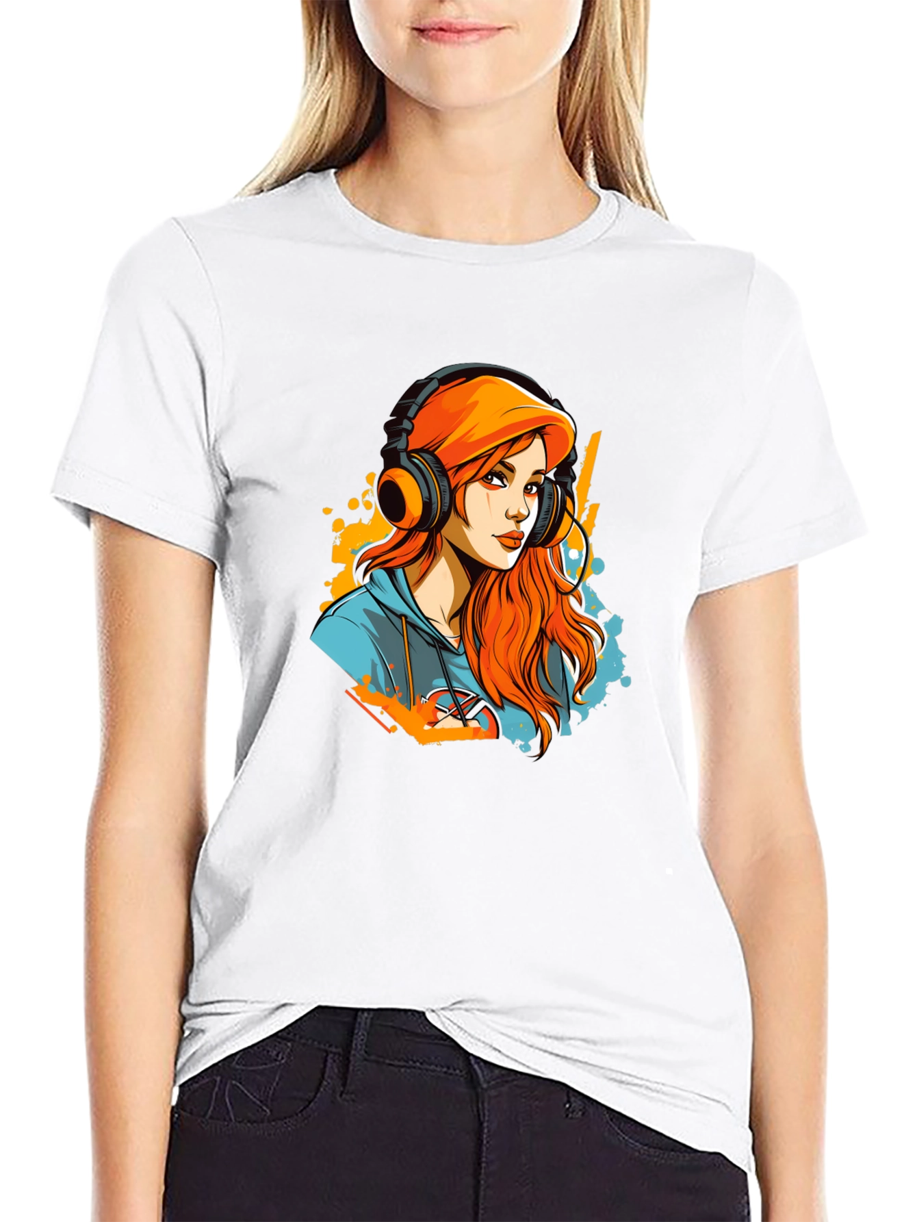 Black Gamer Girl T-Shirt - Headphone Art Design view 9