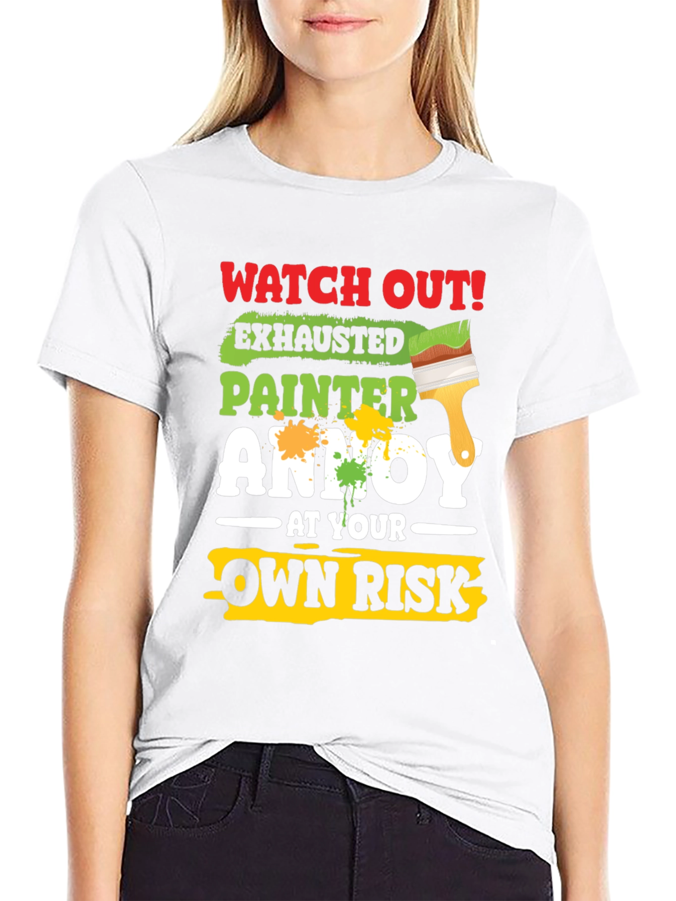 Black Exhausted Painter Graphic Tee - Humor T-Shirt view 9