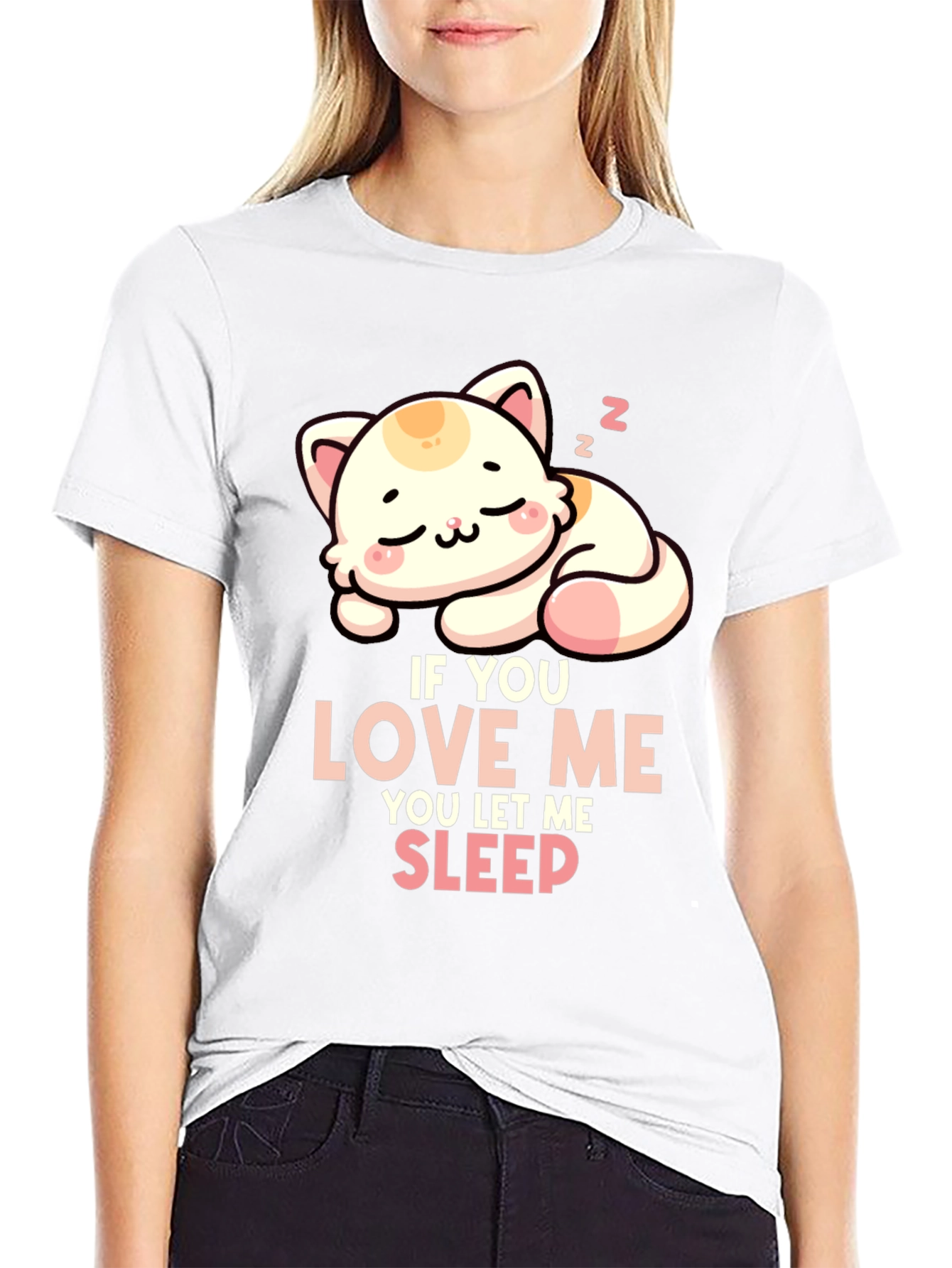 Black Cute Cat Sleeping T-Shirt - If You Love Me, Let Me Sleep! view 9