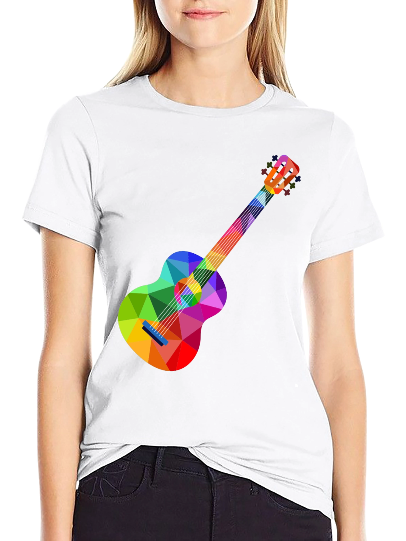Black Colorful Geometric Guitar Graphic Tee - Stylish Music Lover T-Shirt view 9