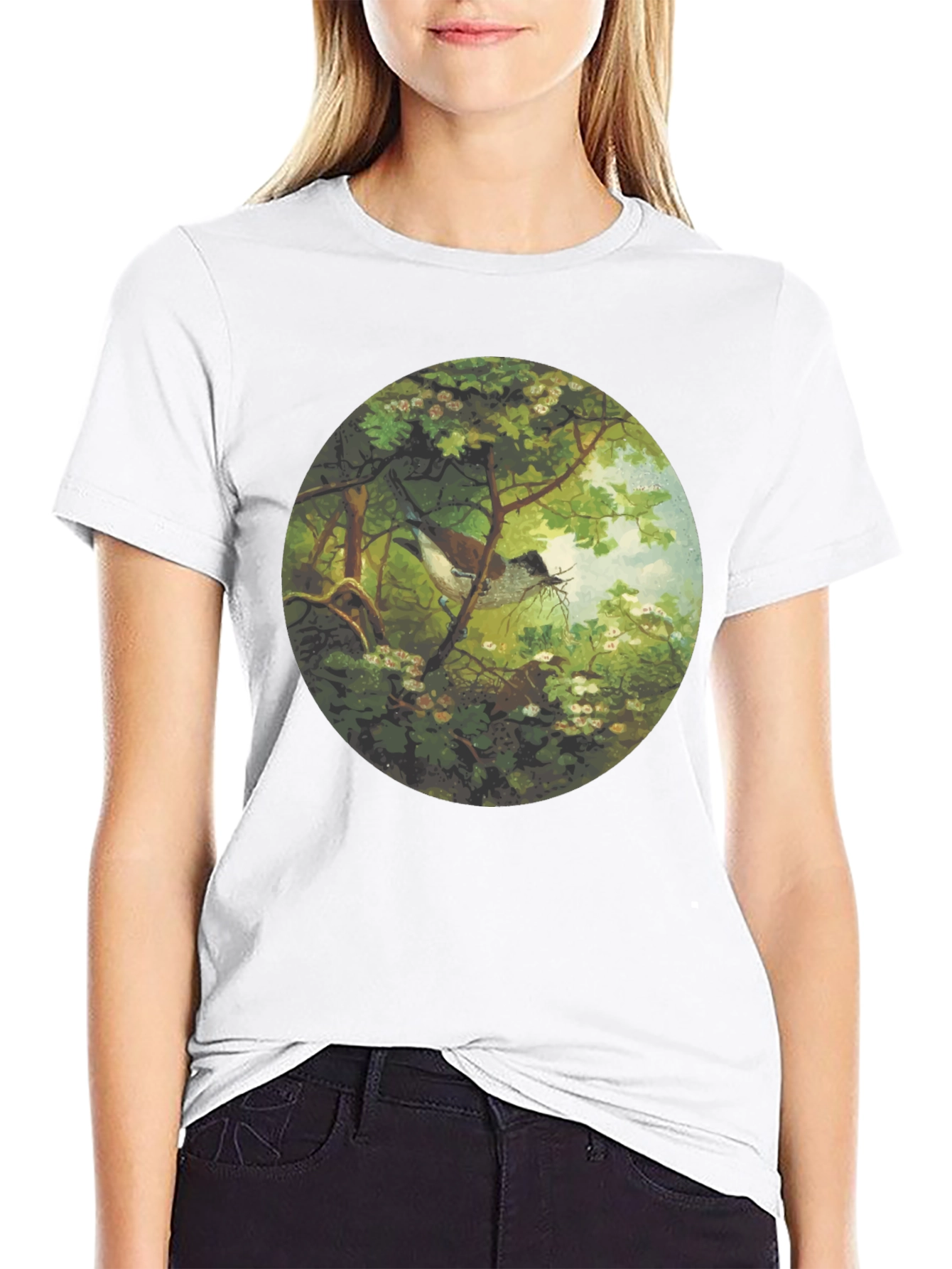 Black Bird & Nest Graphic Tee - Nature Art Shirt view 9