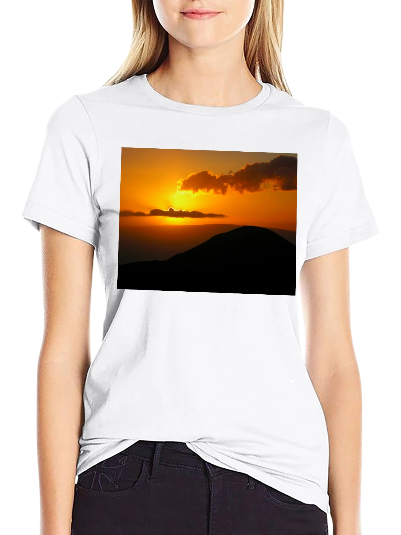 Black Sunset Mountain Graphic Tee - Black Cotton Blend view 9