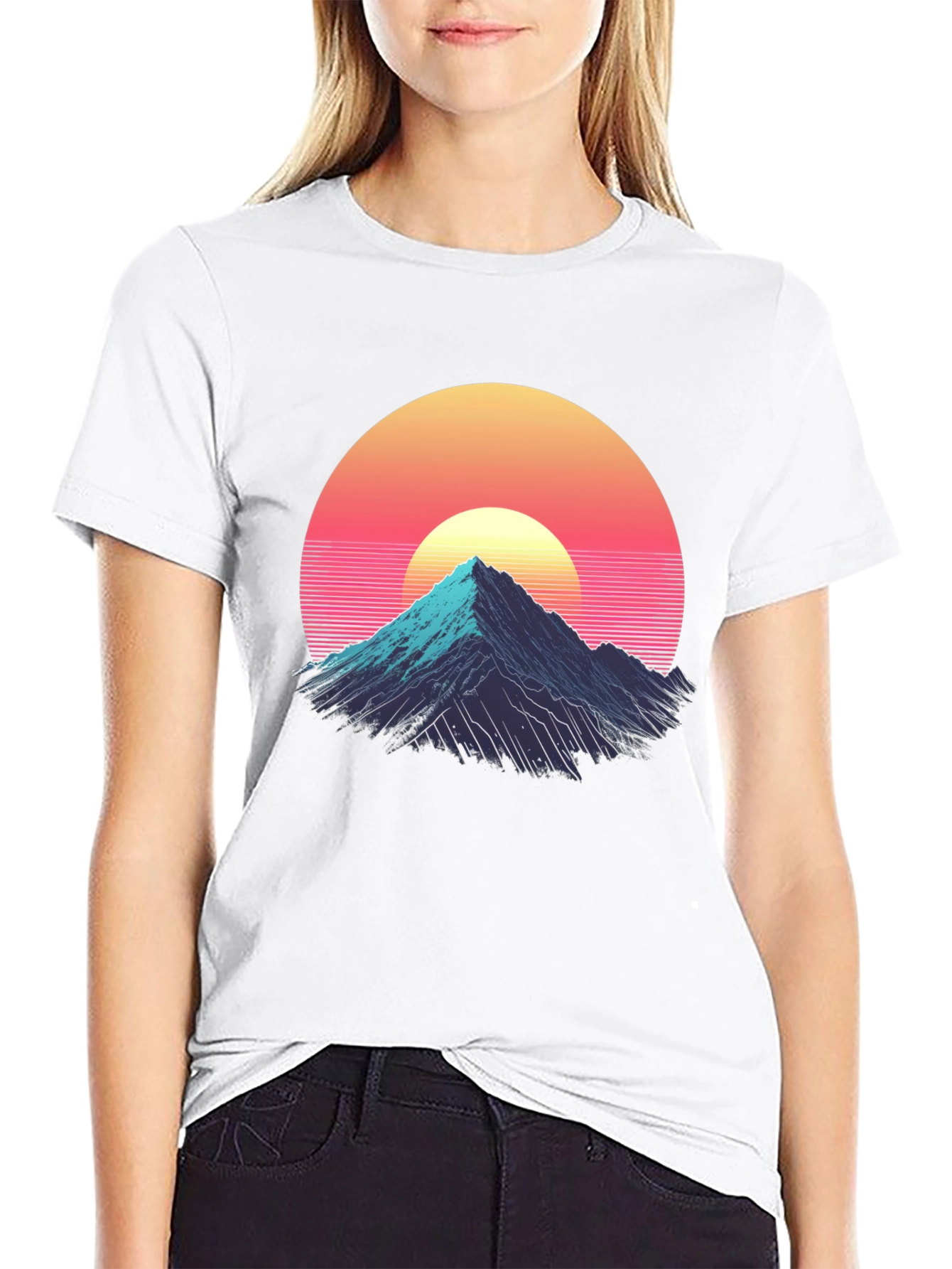 Black Retro Mountain Sunset Graphic Tee - Black view 9