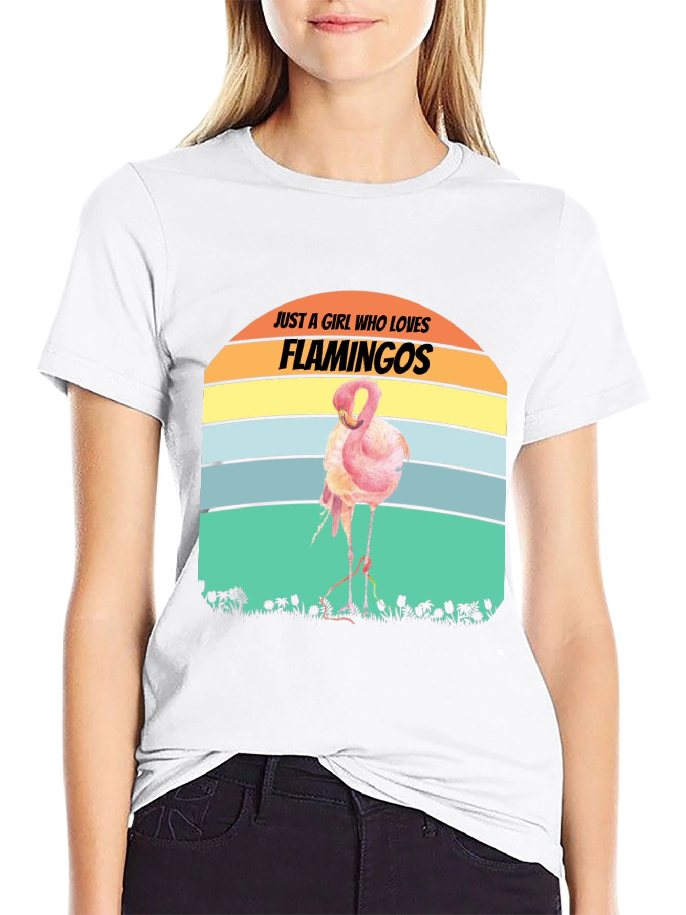 Black Just A Girl Who Loves Flamingos T-Shirt view 9
