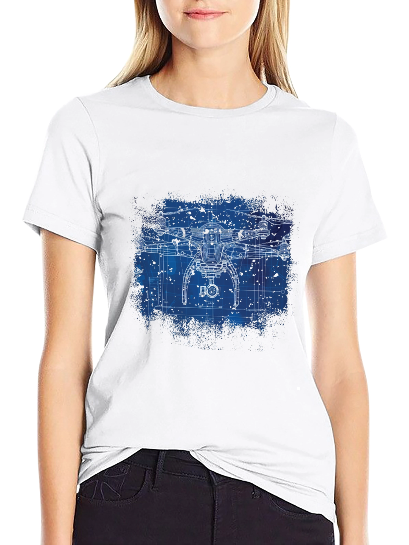 Black Drone Blueprint Graphic T-Shirt view 9