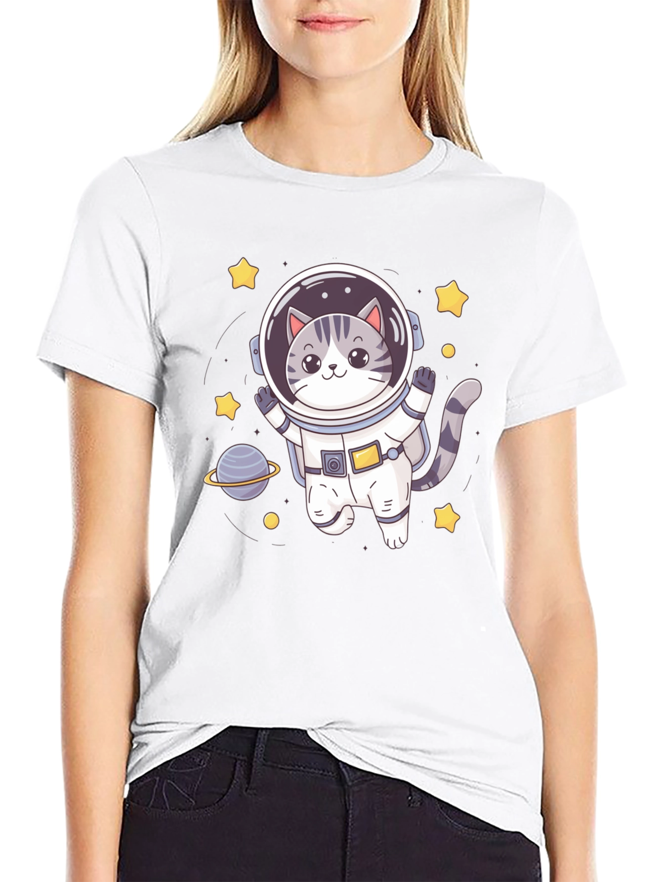 Black Astronaut Cat Graphic Tee - Space Lover Shirt view 9