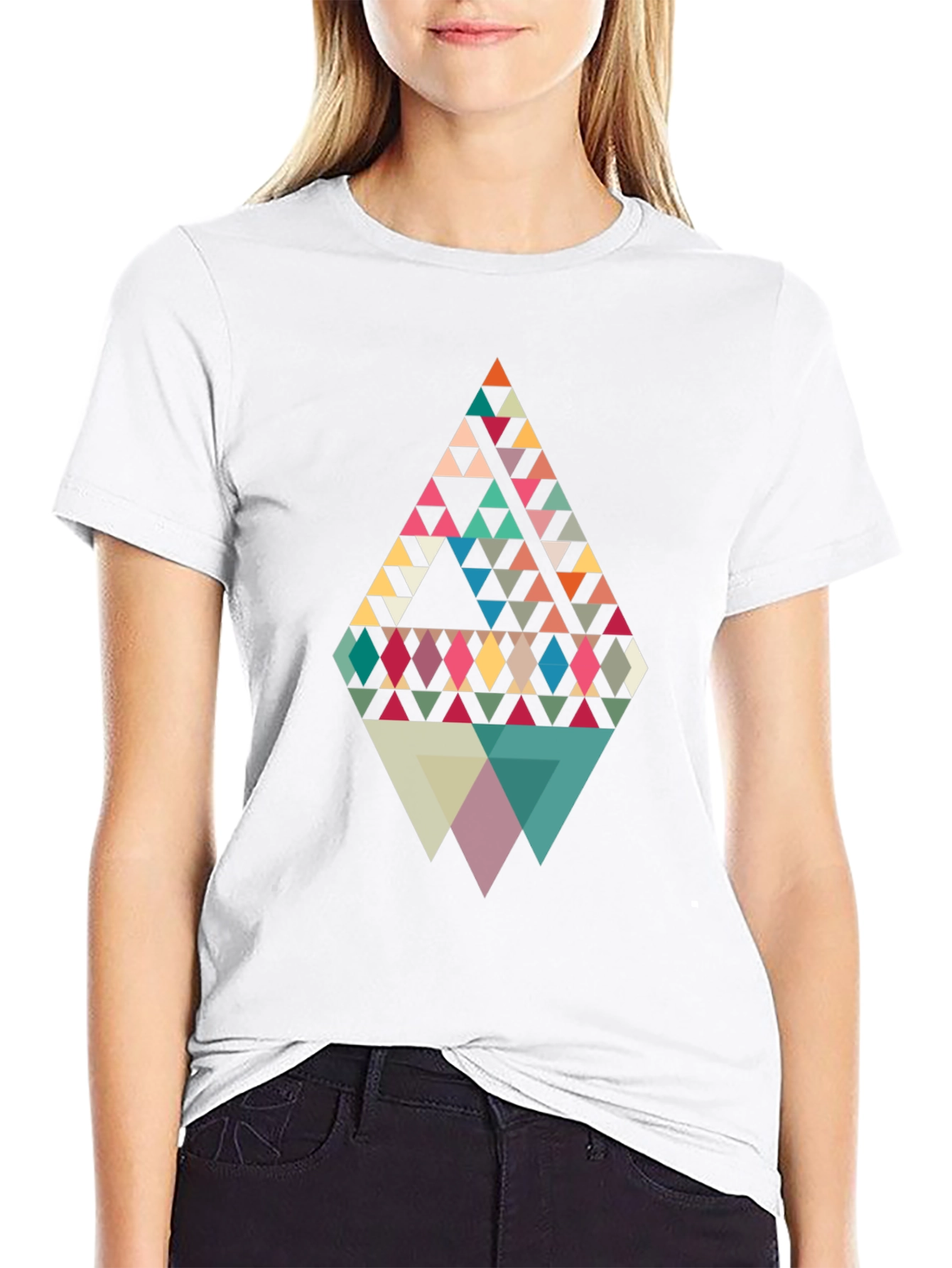 Black Geometric Triangle Pattern Graphic Tee view 9