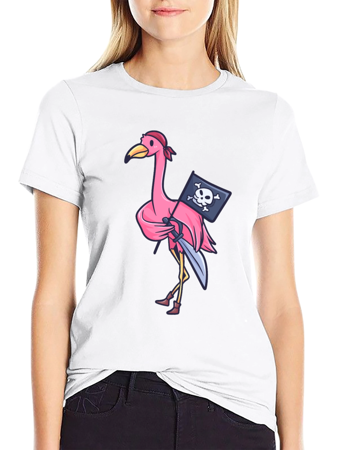 Black Pirate Flamingo T-Shirt - Novelty Graphic Tee view 9