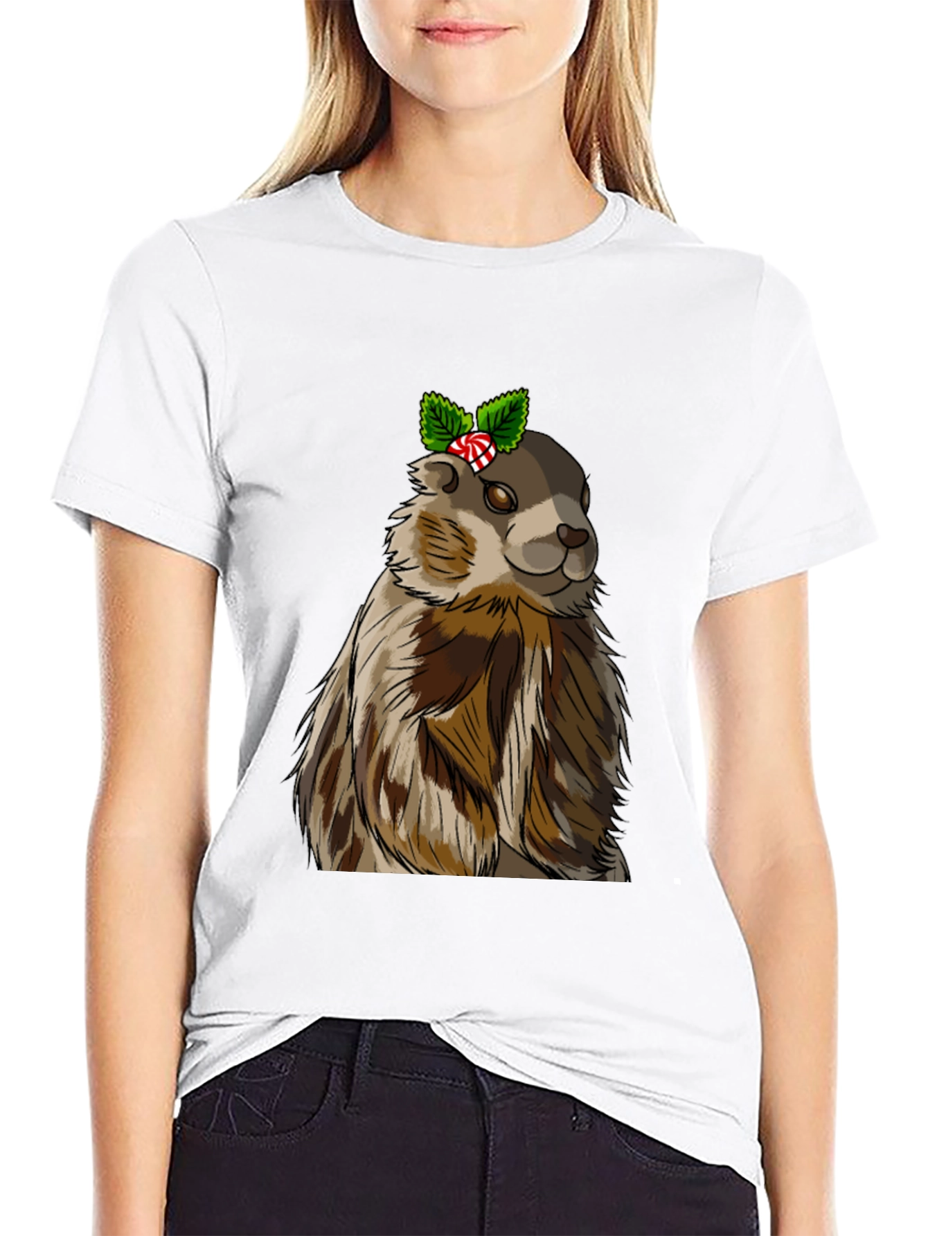 Black Festive Groundhog T-Shirt - Holiday Cheer! view 9