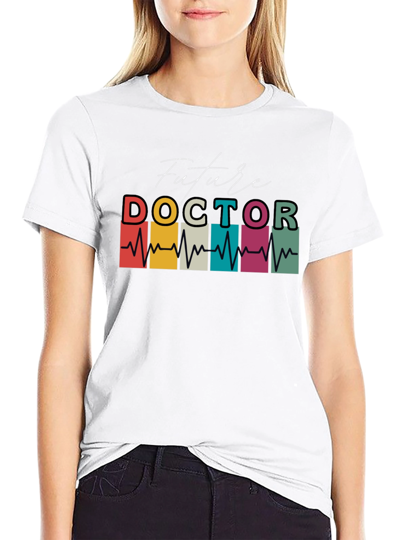 Black Future Doctor Heartbeat Graphic T-Shirt view 9
