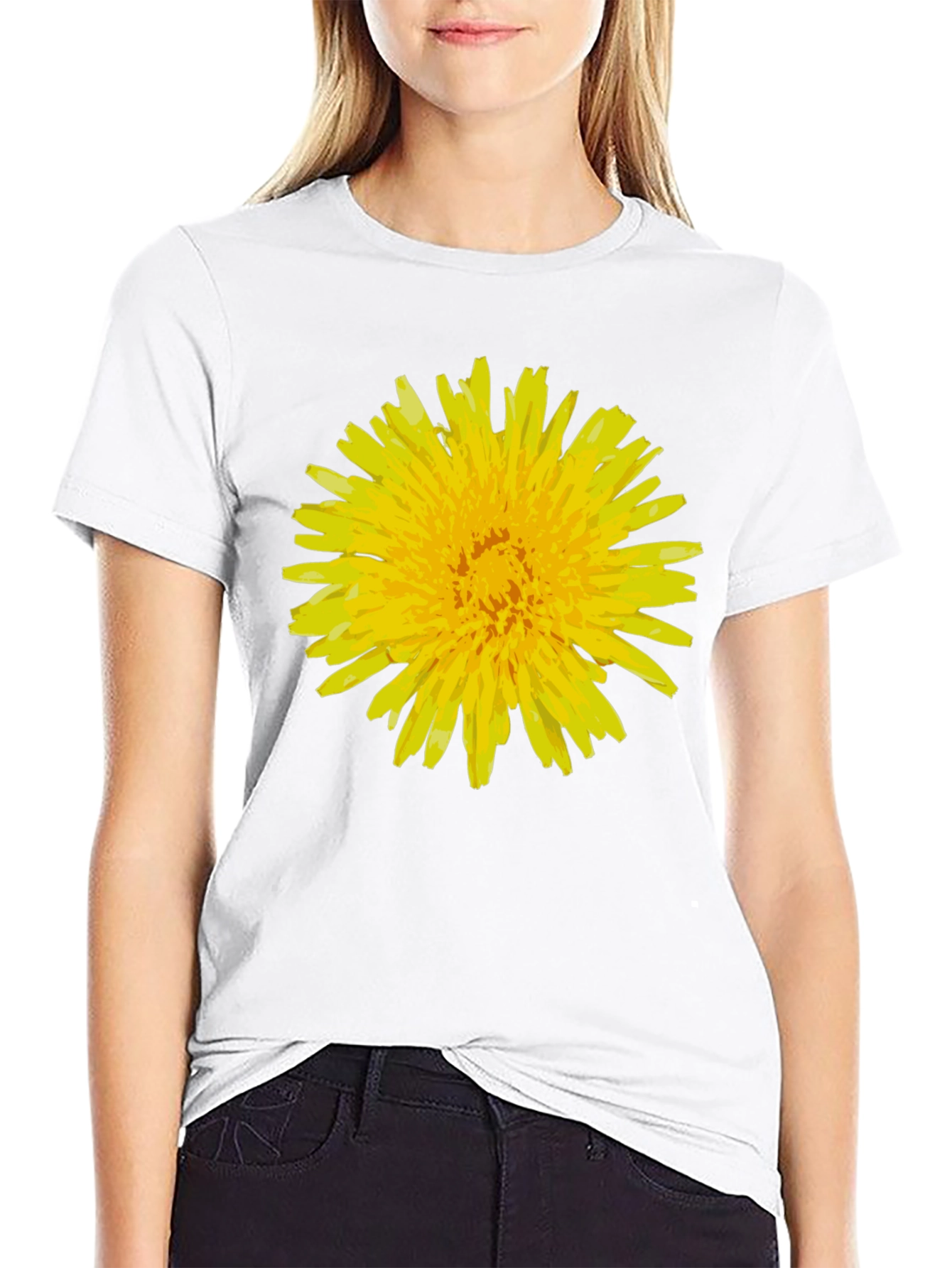 Black Dandelion Flower Graphic Tee - Black Cotton T-Shirt view 9