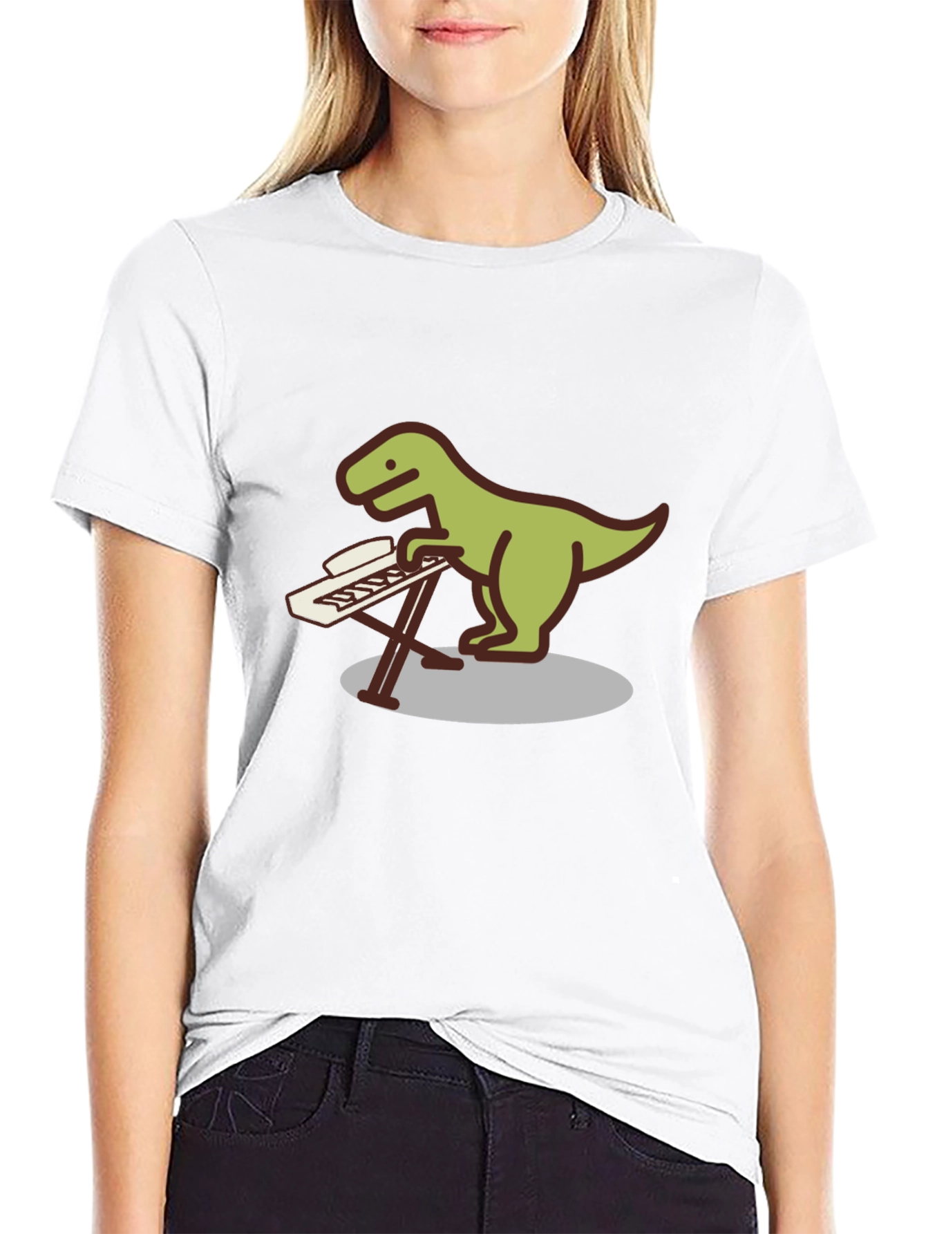 Black Dino Keyboardist Graphic Tee view 9