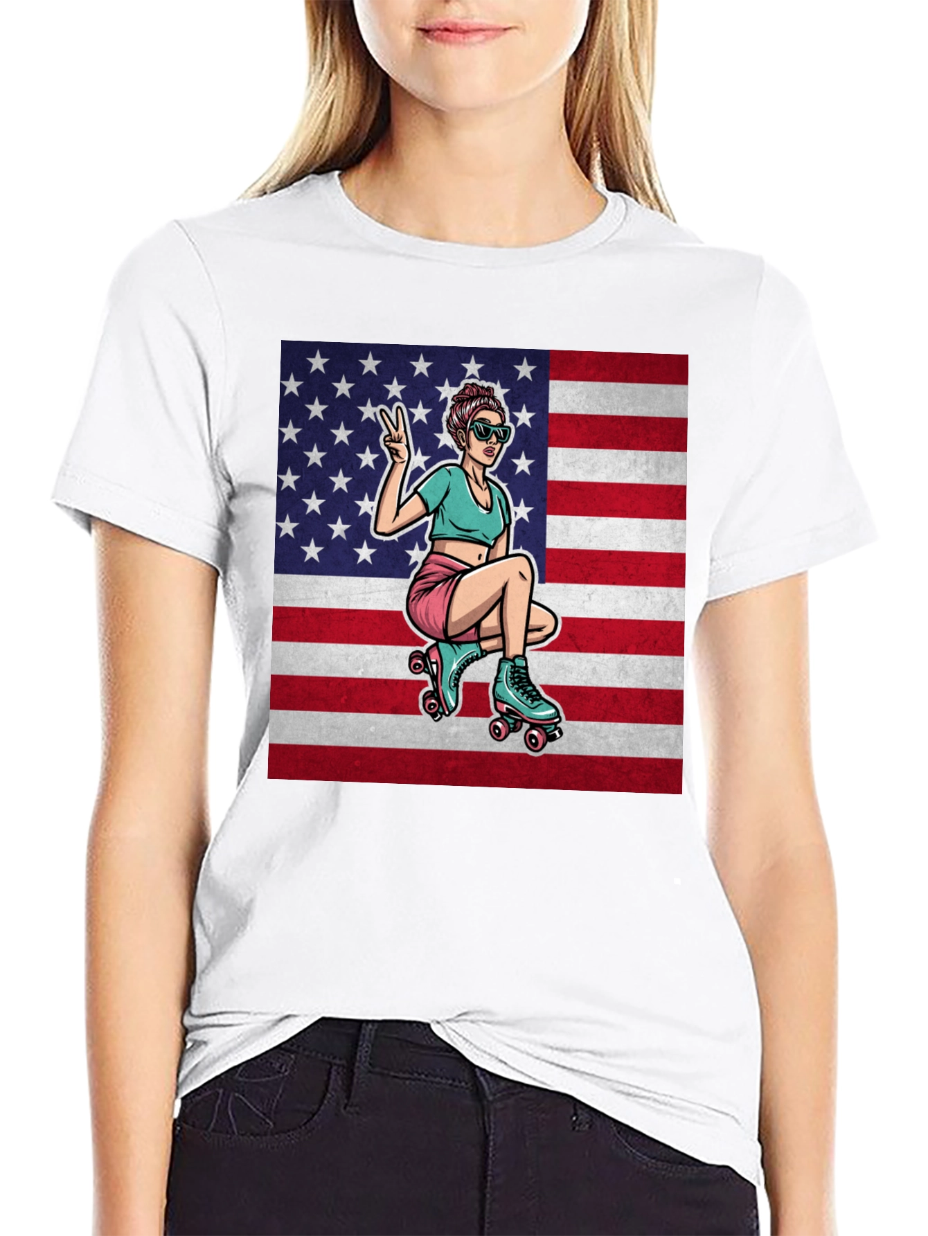 Black American Roller Girl Graphic Tee view 9
