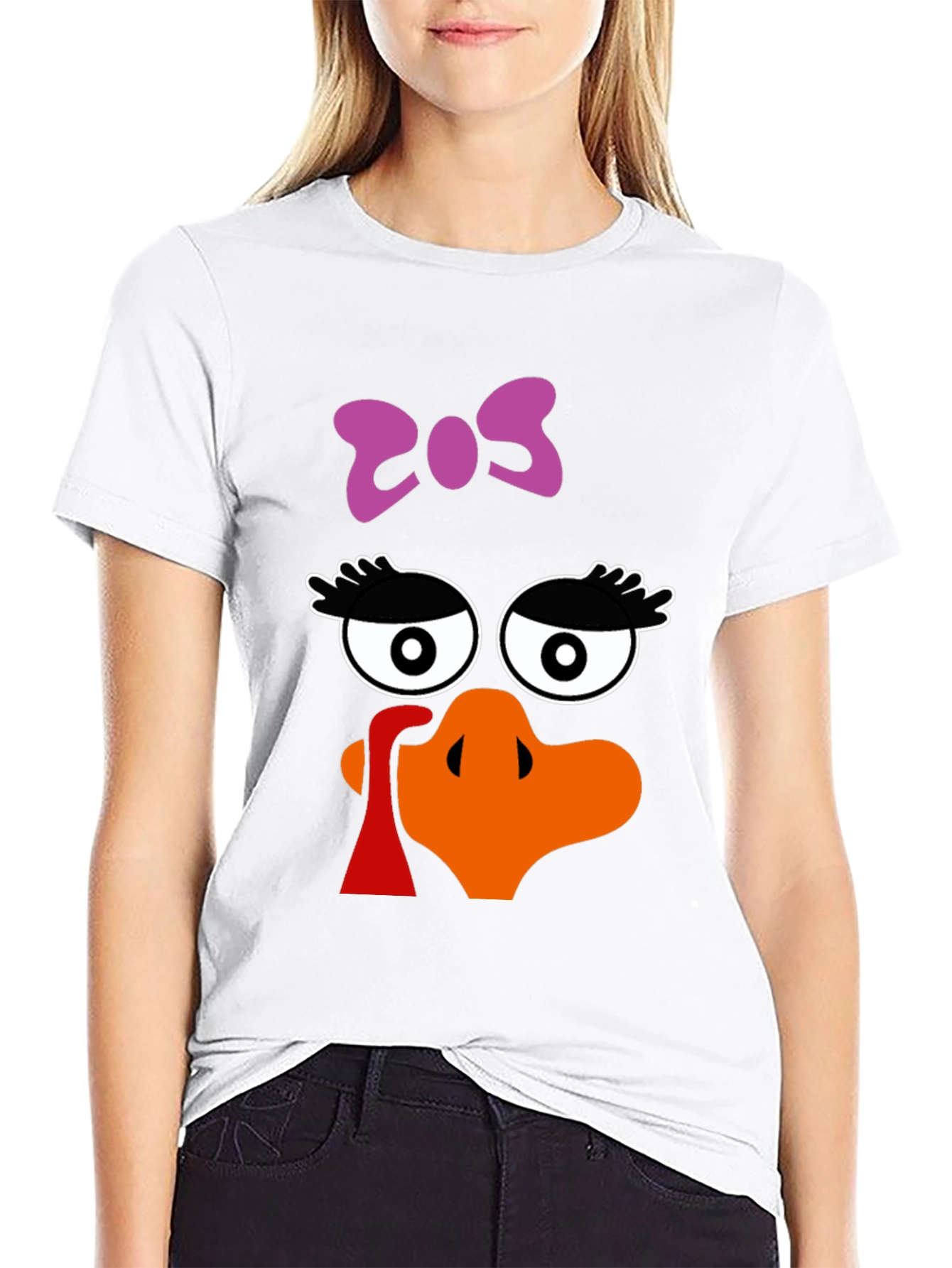 Thanksgiving Turkey Face Bow Black T-Shirt - 9