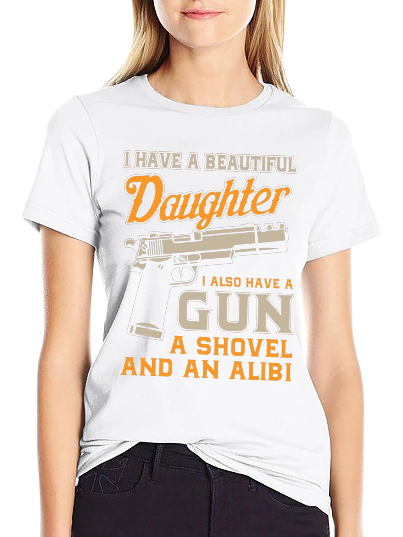 Black I Have a Beautiful Daughter Gun T-Shirt view 9