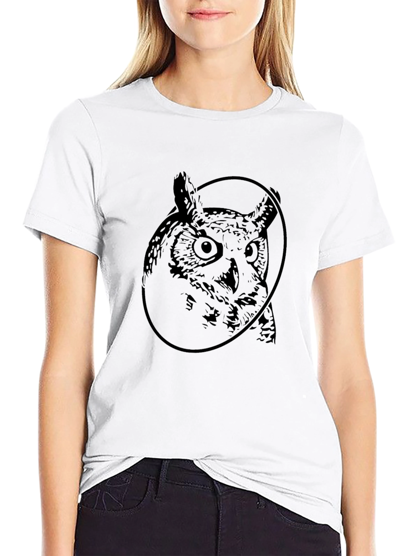 Black Owl Graphic Print Crew Neck Black T-Shirt view 9