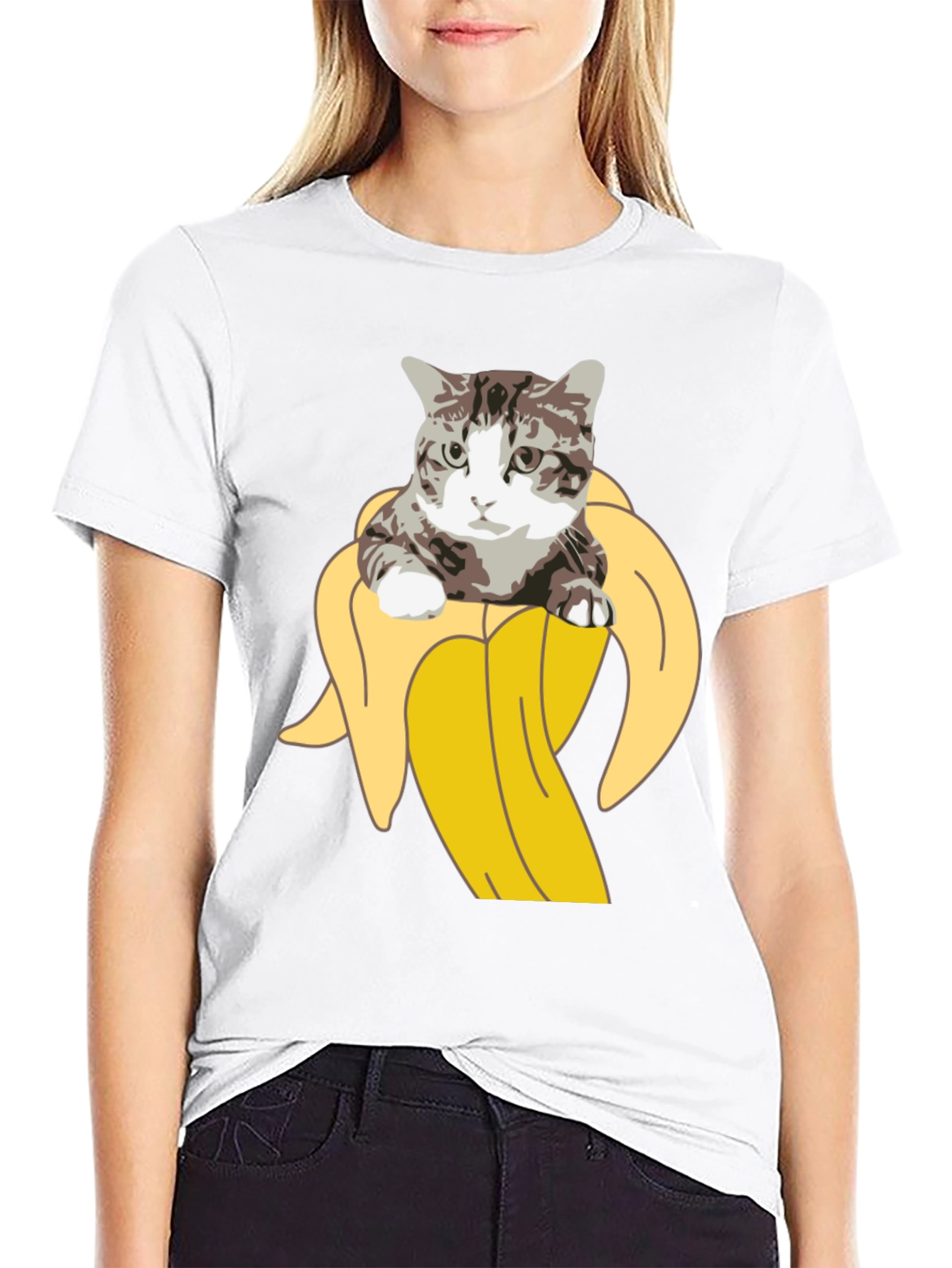 Black Cat in Banana T-Shirt - Funny Graphic Tee view 9