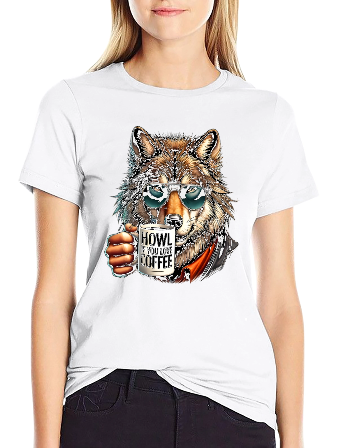 Black Cool Wolf Coffee Lover T-Shirt view 9