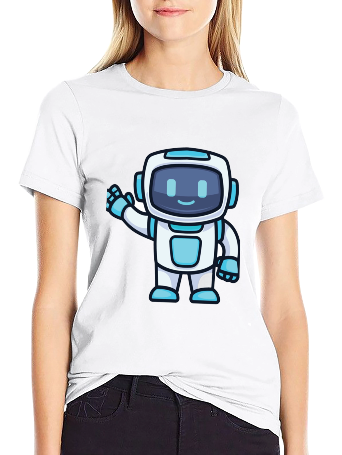 Black Cute Robot Graphic T-Shirt - Black Crew Neck view 9
