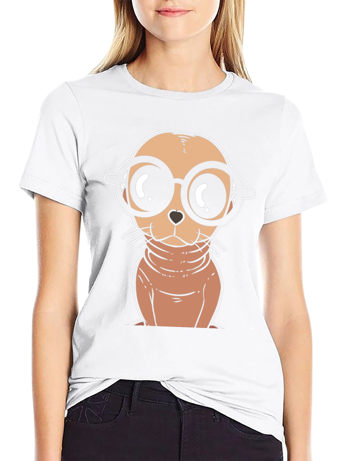 Black Cartoon Seal with Glasses T-Shirt view 9