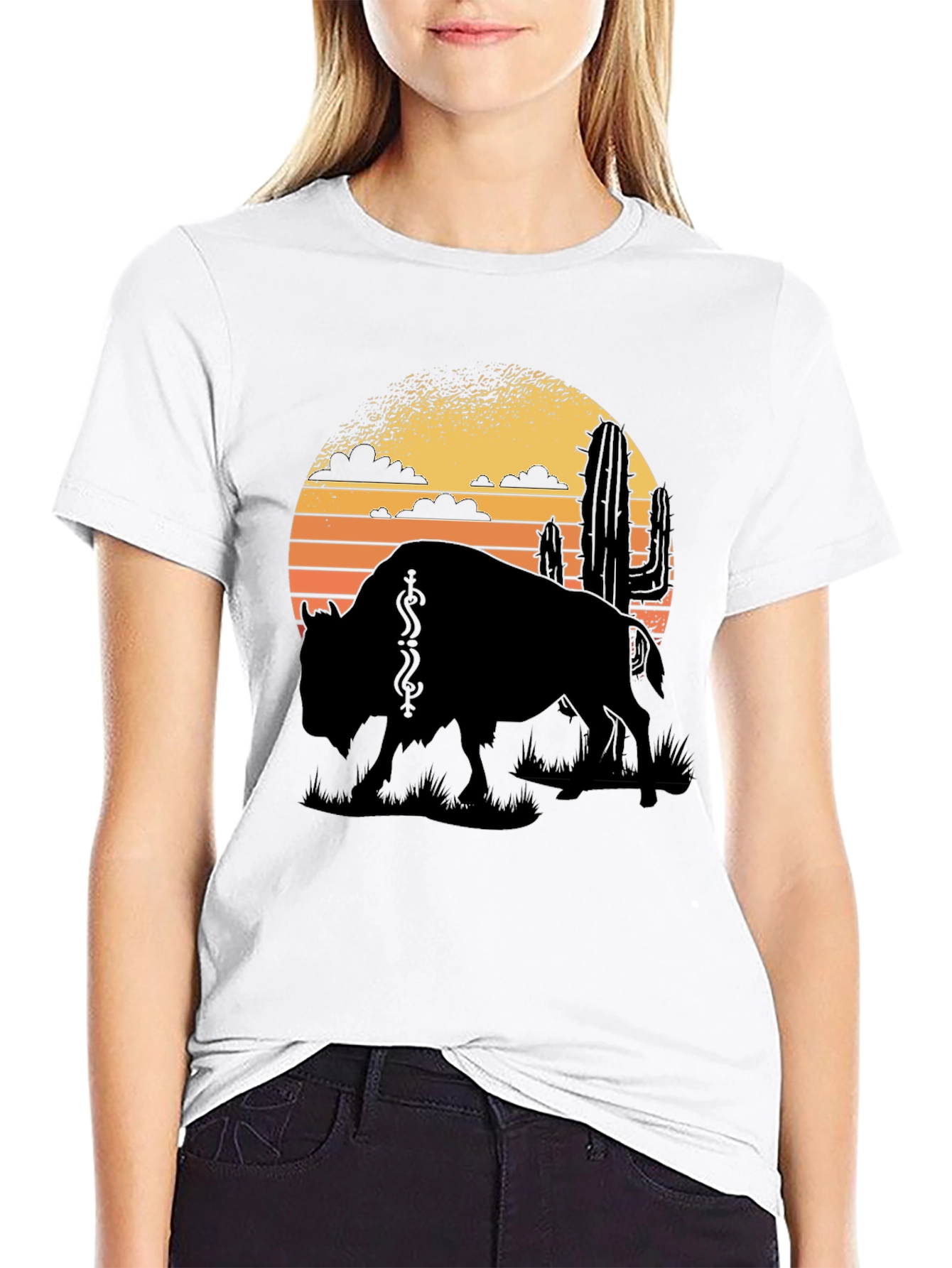 Black Buffalo Sunset Graphic Tee - Black Cotton T-Shirt view 9