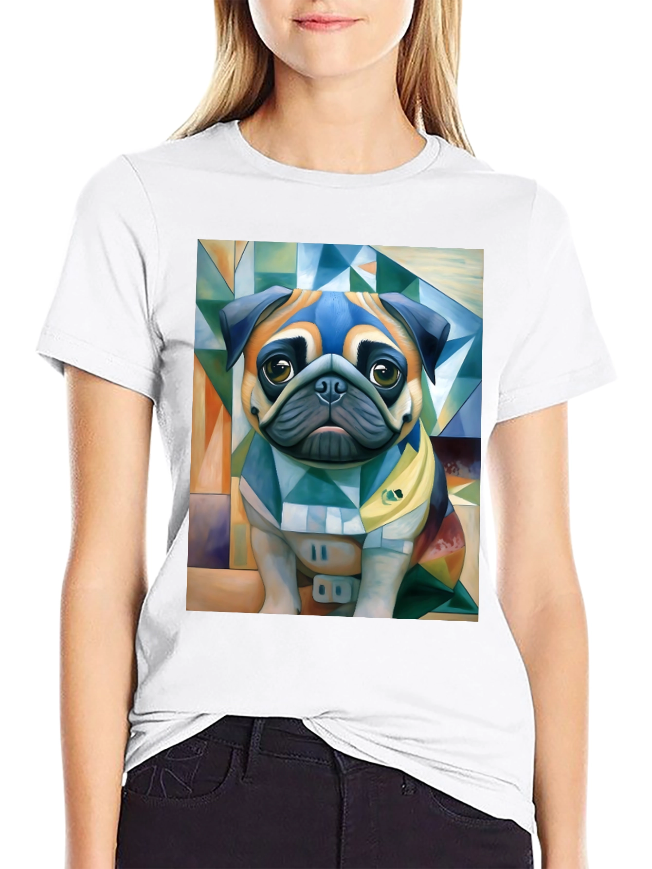 Black Pug Art T-Shirt - Unique Geometric Dog Design view 9