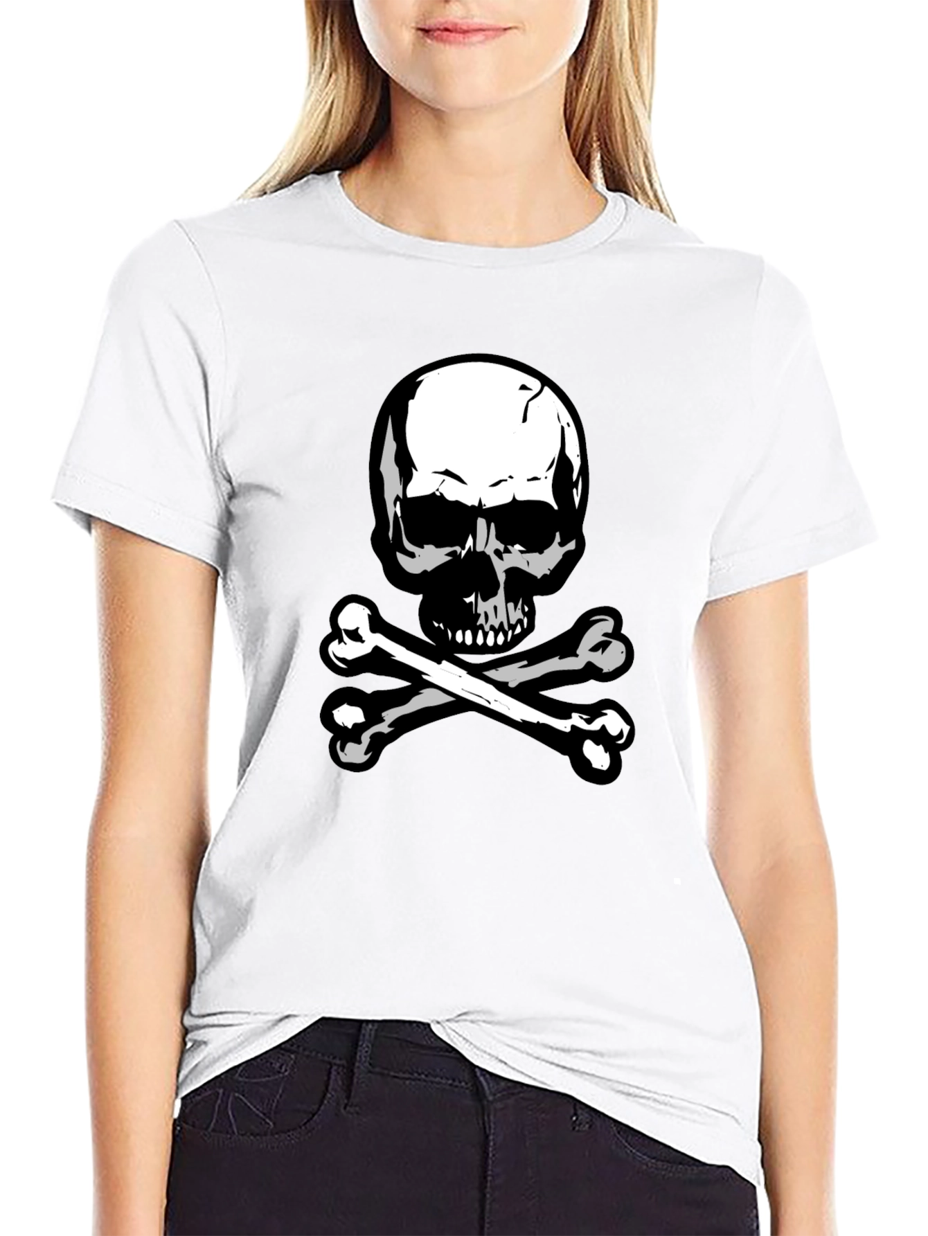 Black Skull & Crossbones Graphic Tee - Black Cotton view 9