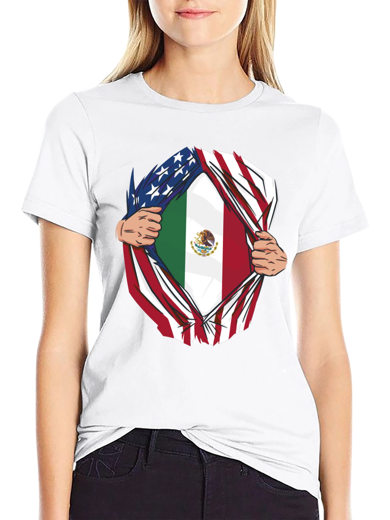 Black USA and Mexico Flag T-Shirt view 9