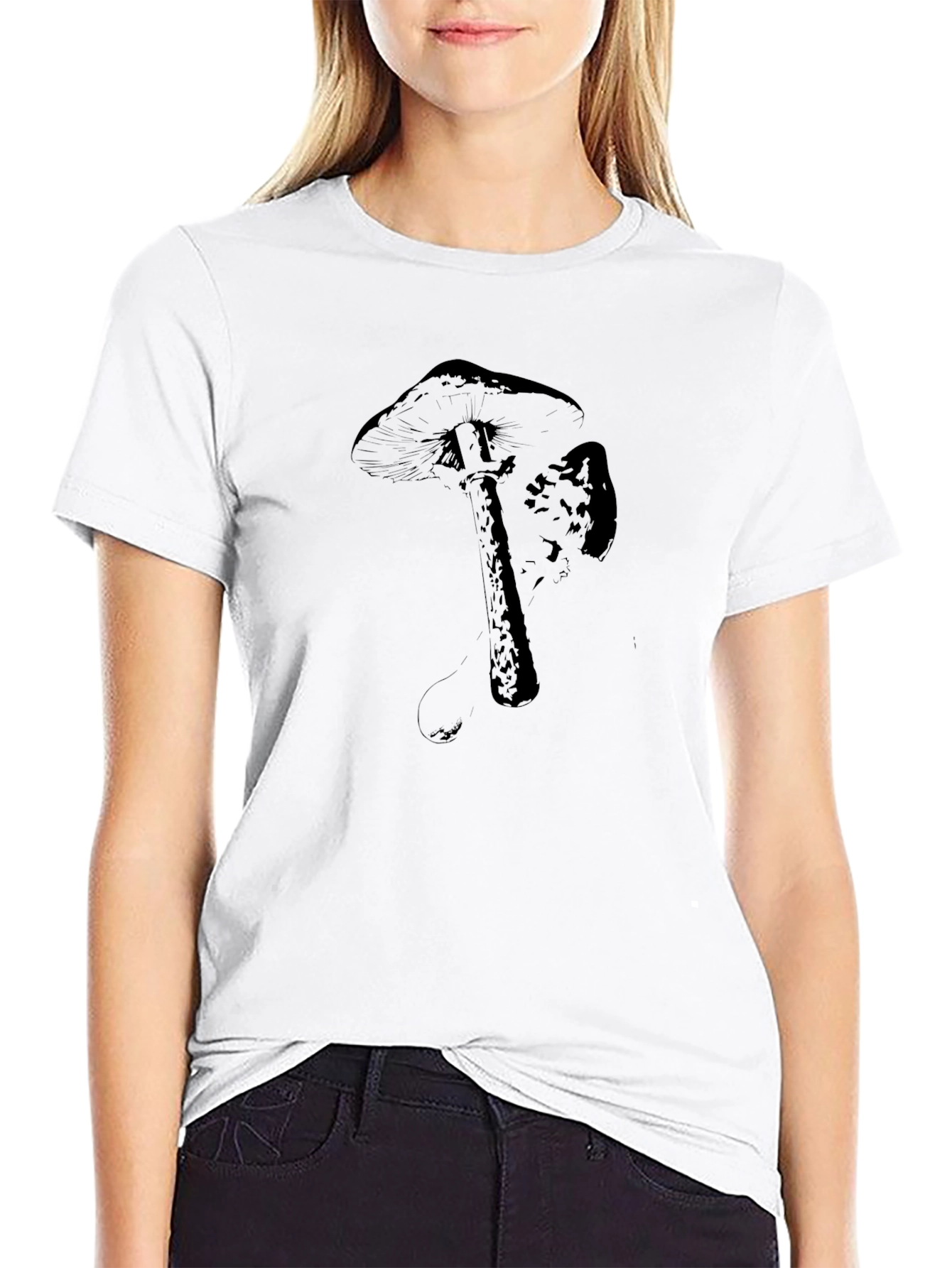 Black Black Mushroom Graphic Tee - Unisex Casual T-Shirt view 9