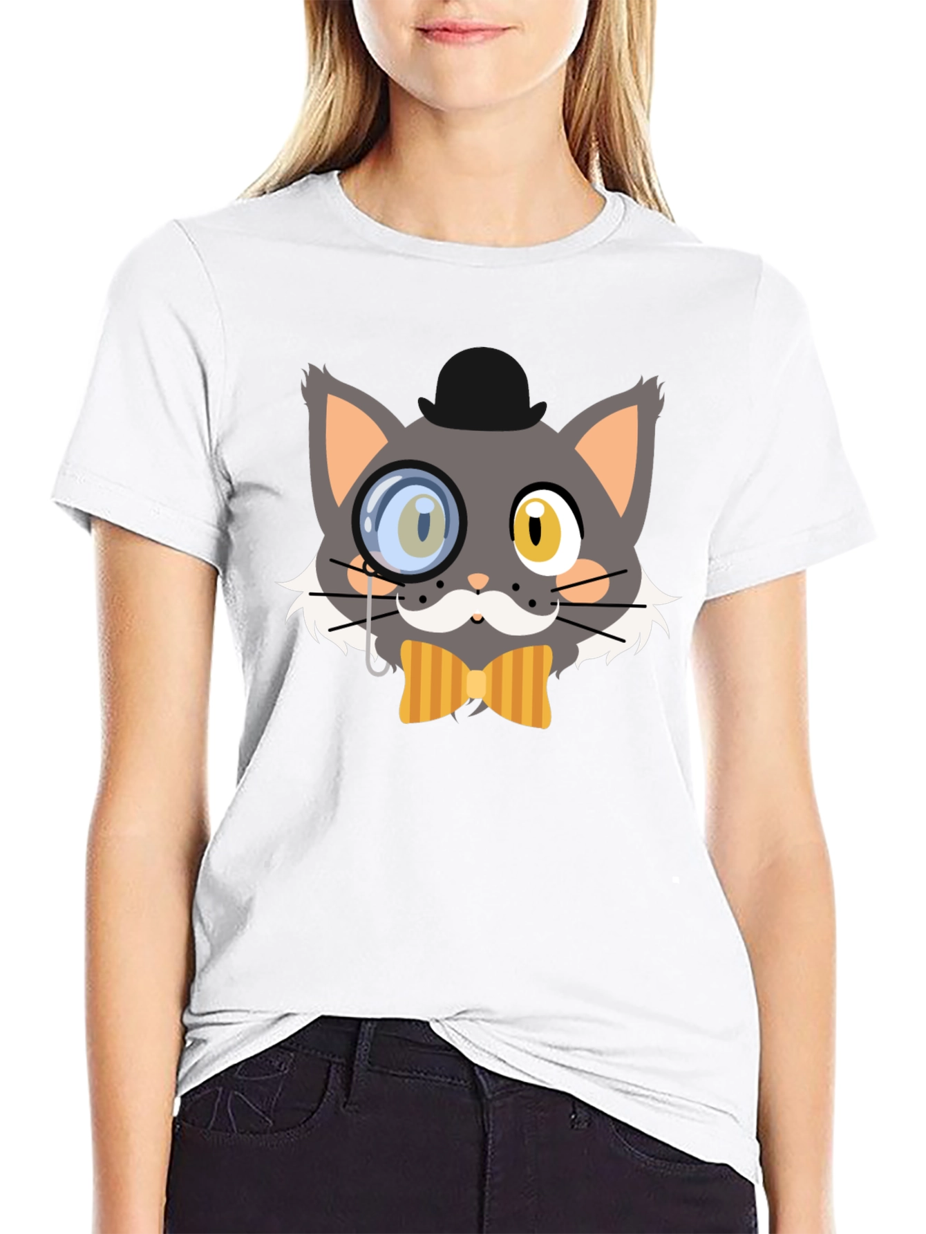 Black Monocle Cat Graphic T-Shirt, Unique Design view 9