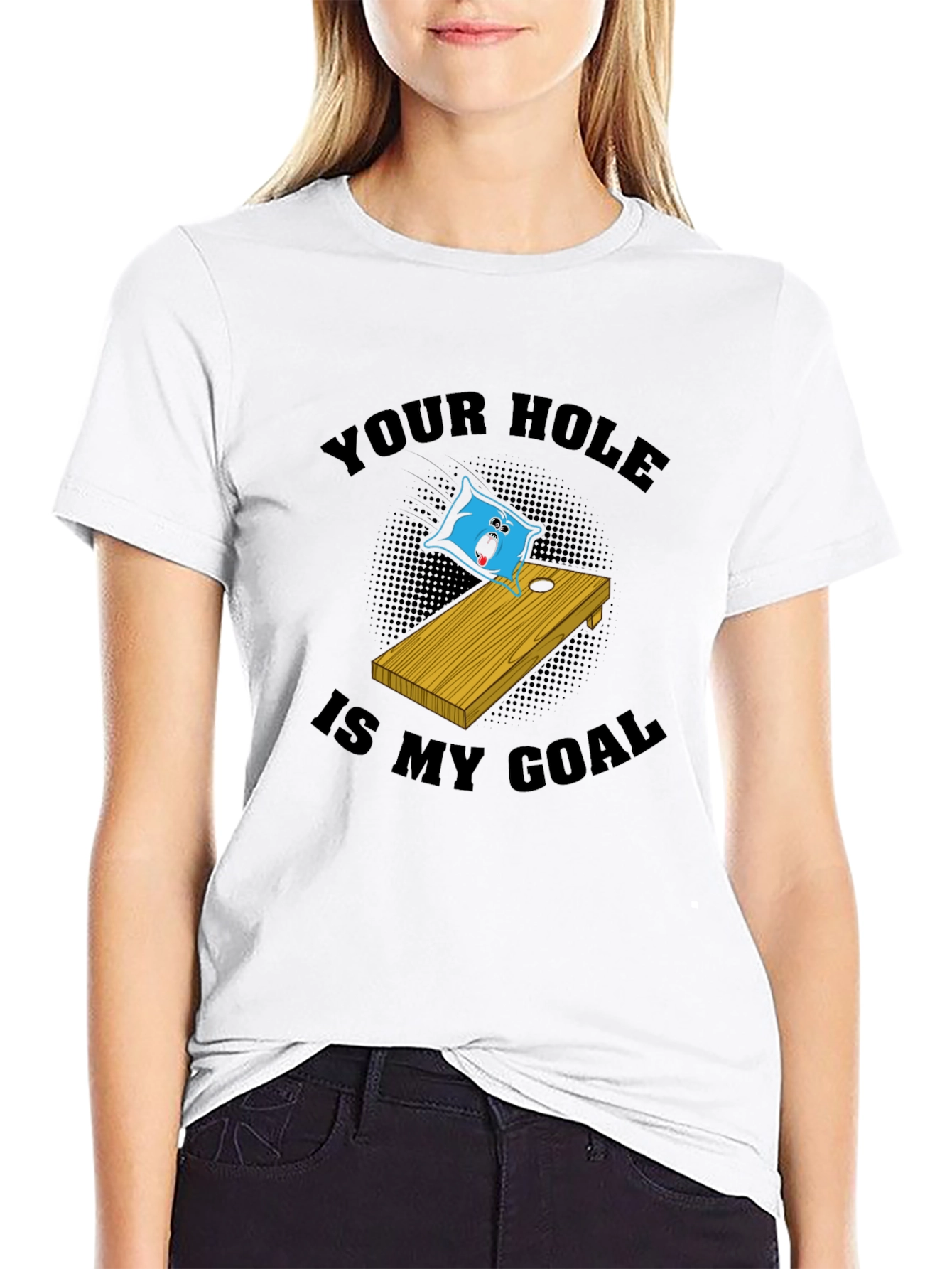 Black Cornhole T-Shirt: Your Hole Is My Goal Funny Tee view 9